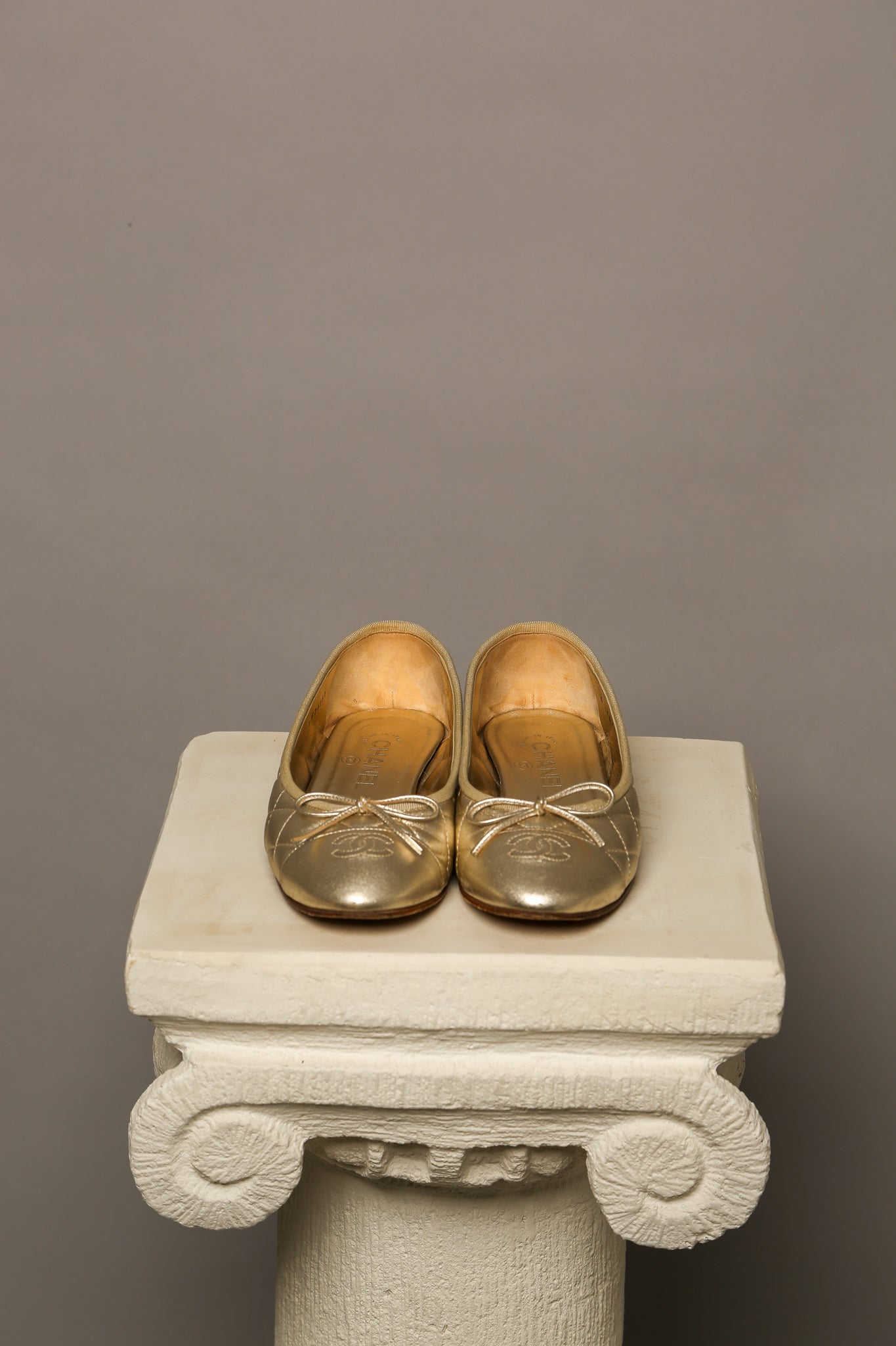 CHANEL Gold Ballet Flats