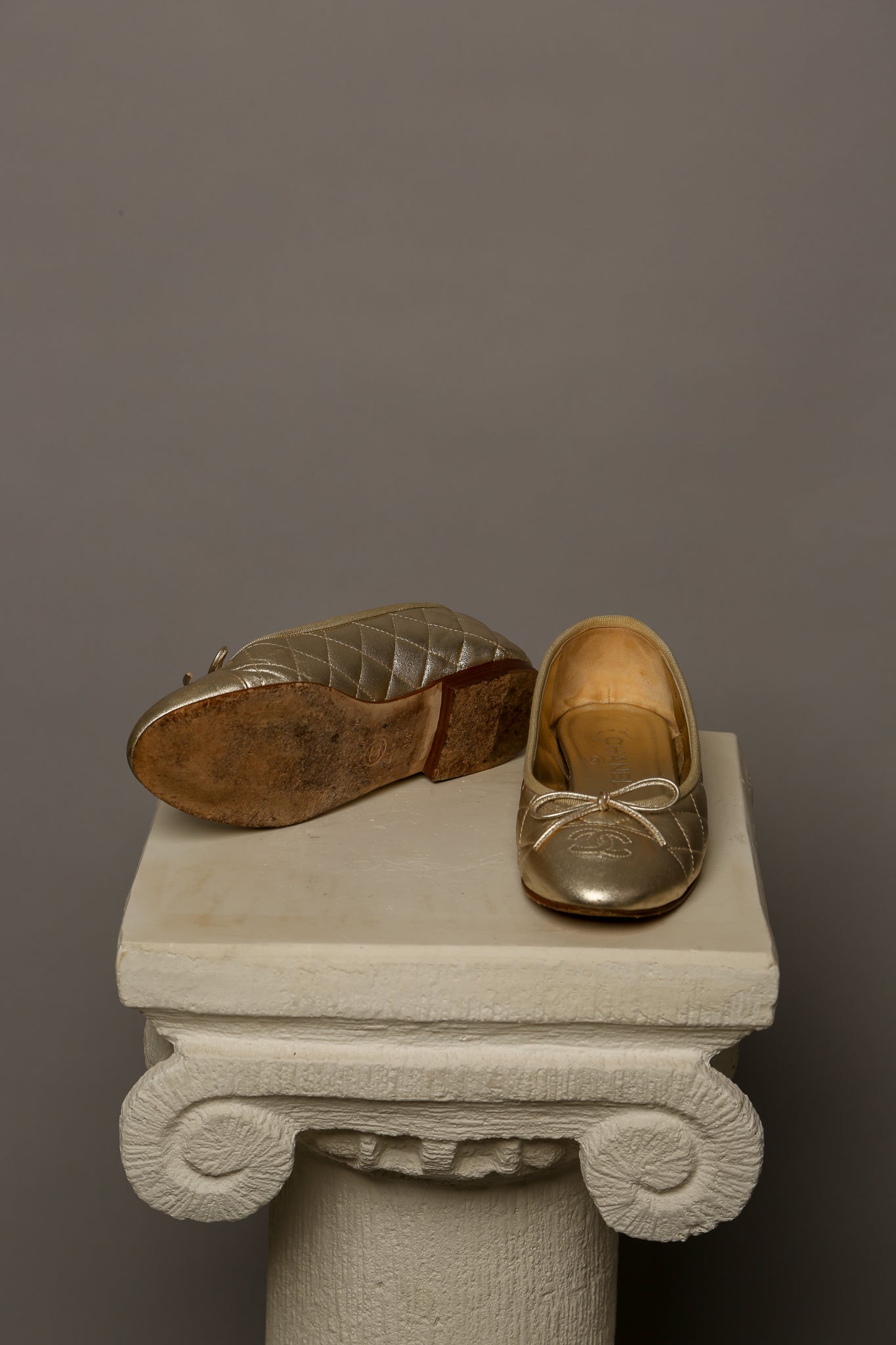 CHANEL Gold Ballet Flats