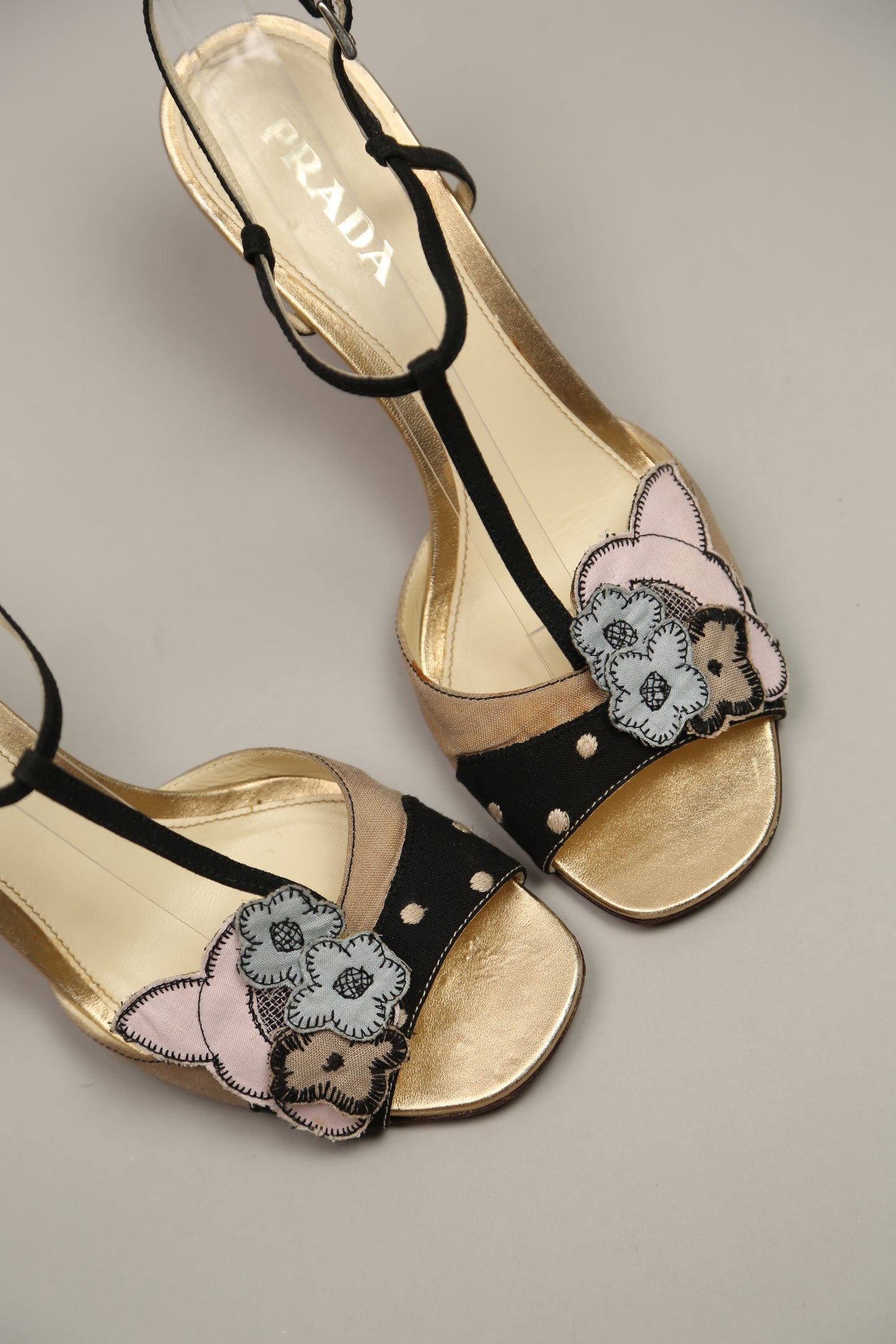 PRADA Gold Flower Sandals