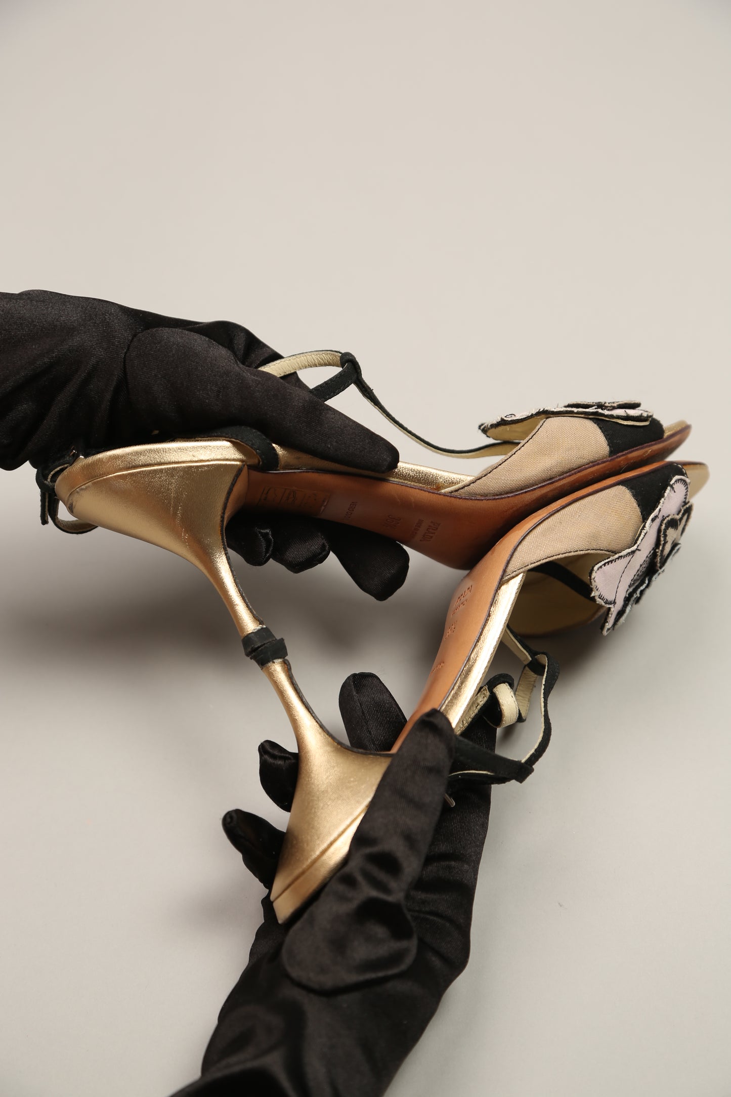 PRADA Gold Flower Sandals