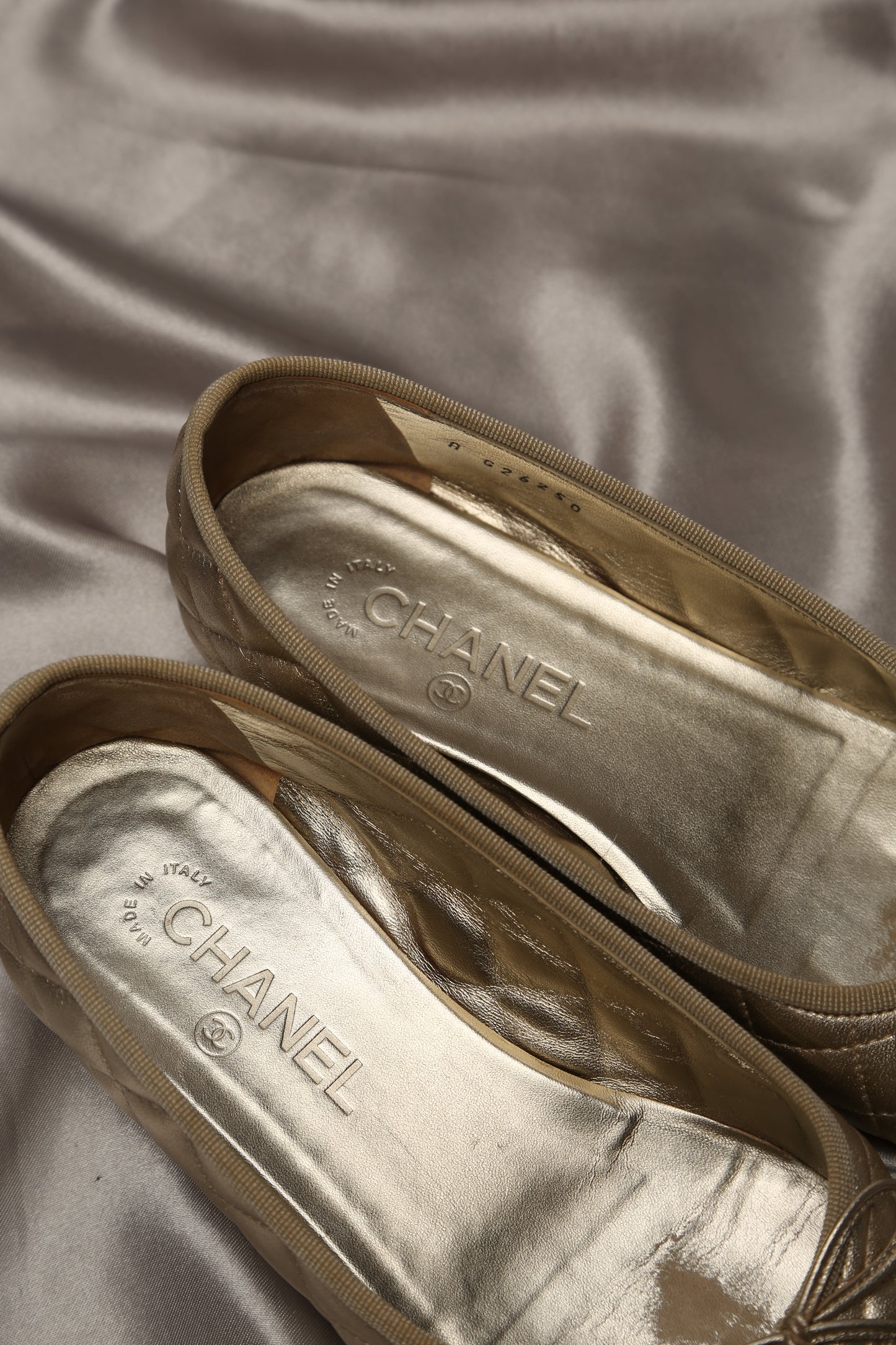 CHANEL Gold Ballet Flats