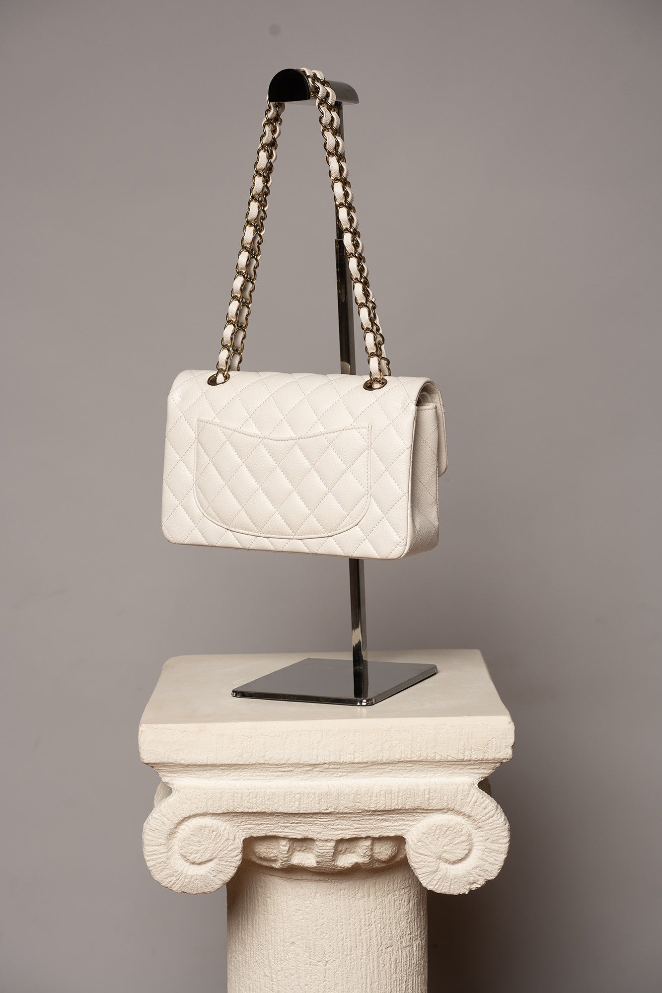 Chanel Classic Double Flap Bag Quilted Caviar Small White 691983