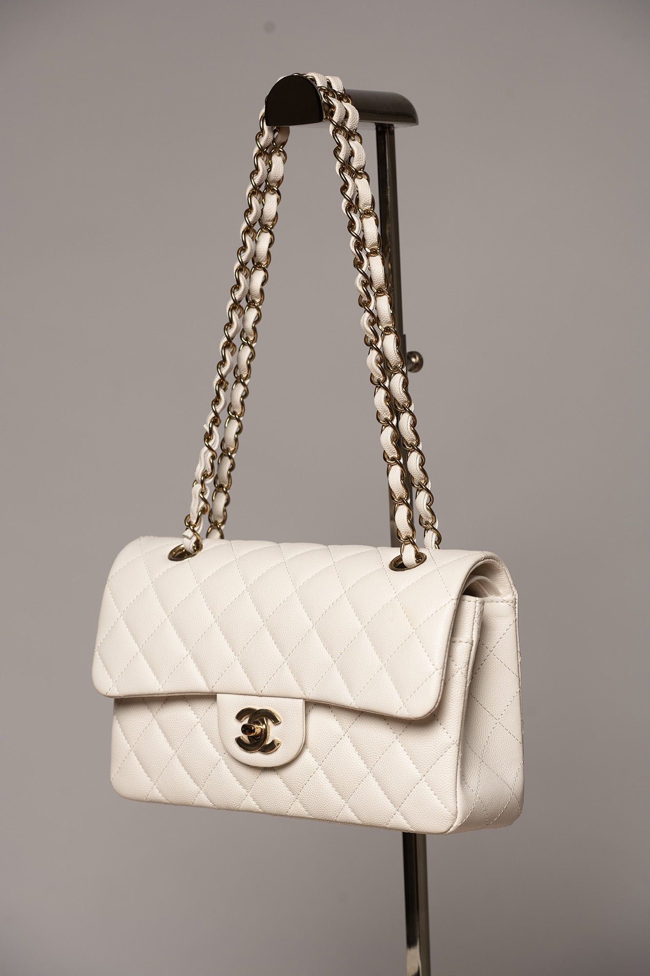 chanel white classic flap