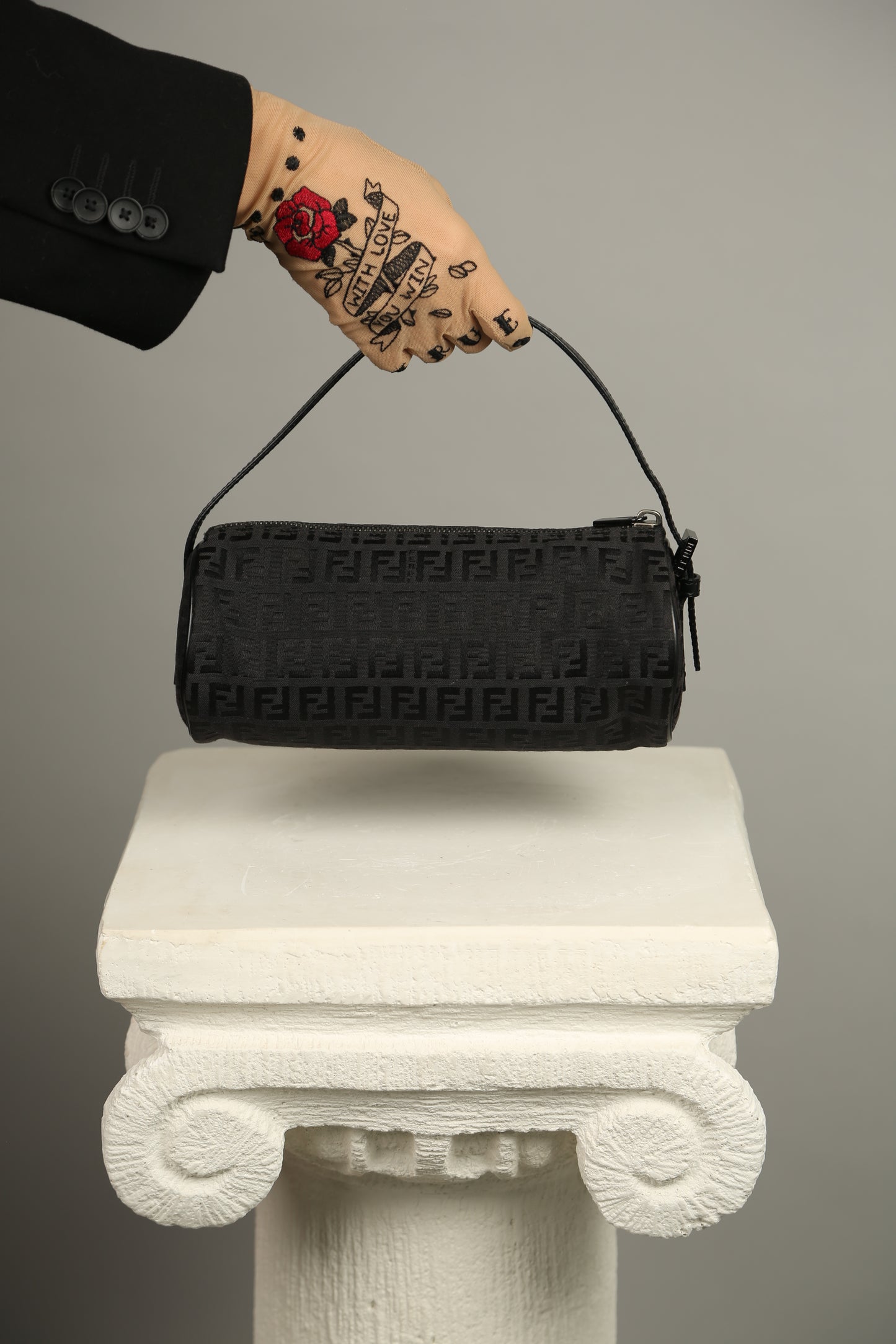 Rare FENDI Zucchino Barrel Pochette Black