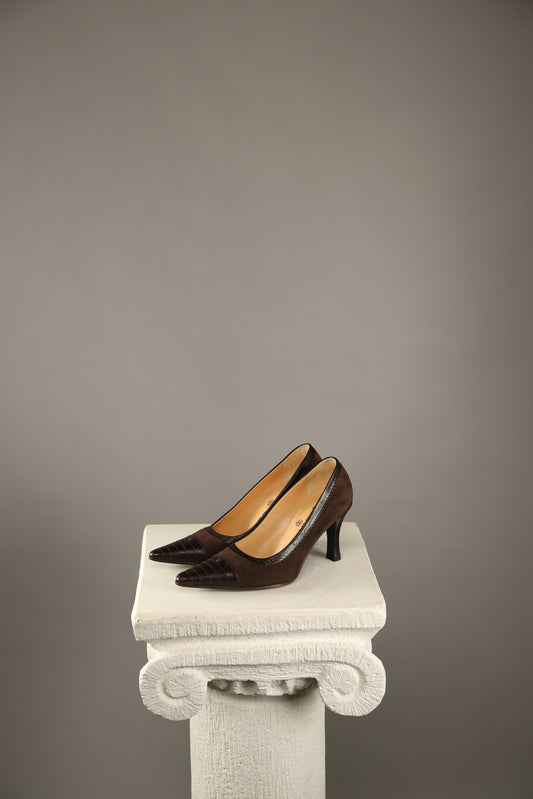 Rare CHANEL Brown Suede Heels