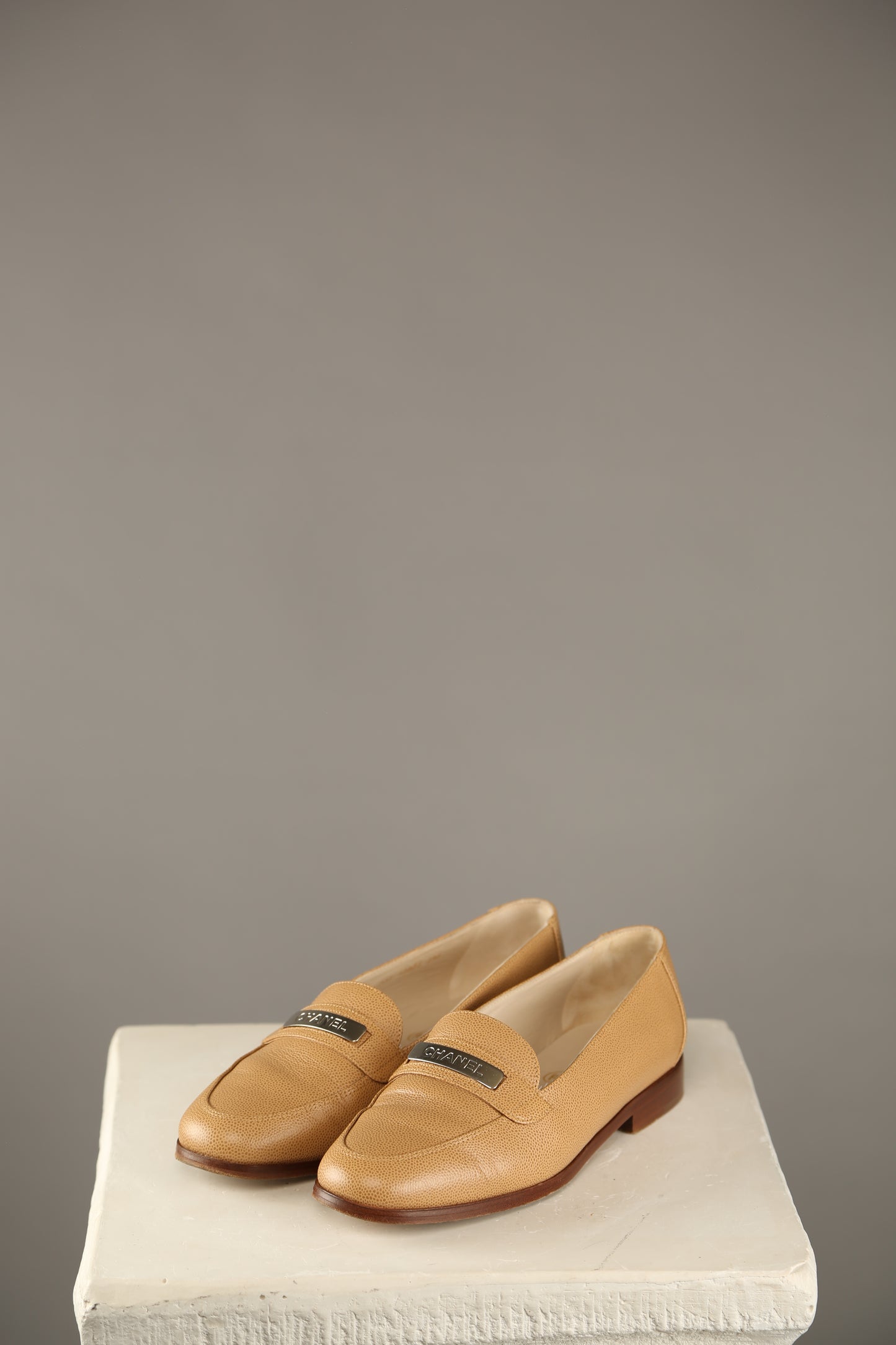 CHANEL Brown Caviar Leather Loafers