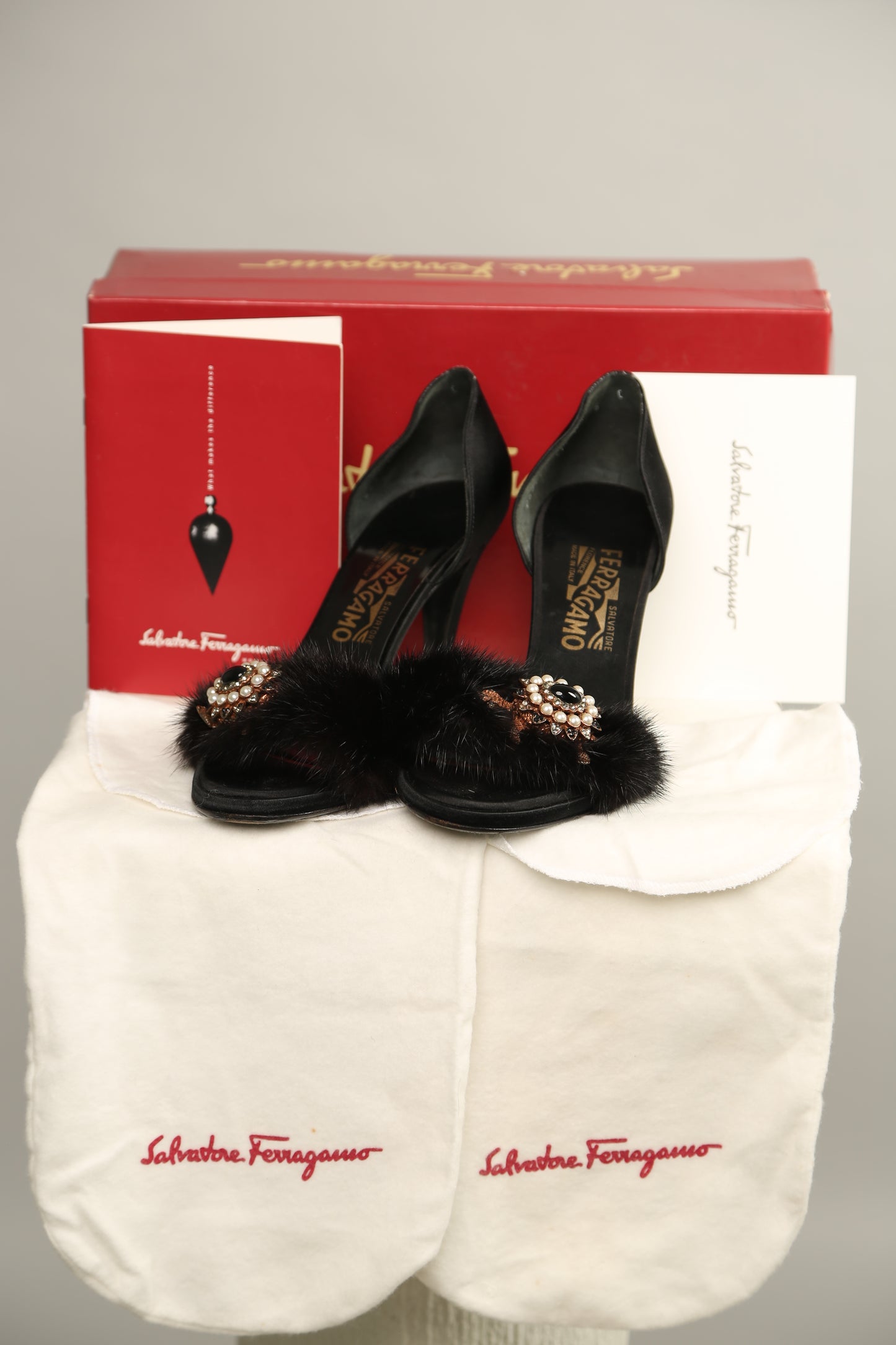 Rare SALVATORE FERRAGAMO Black Turtle Gem Heels