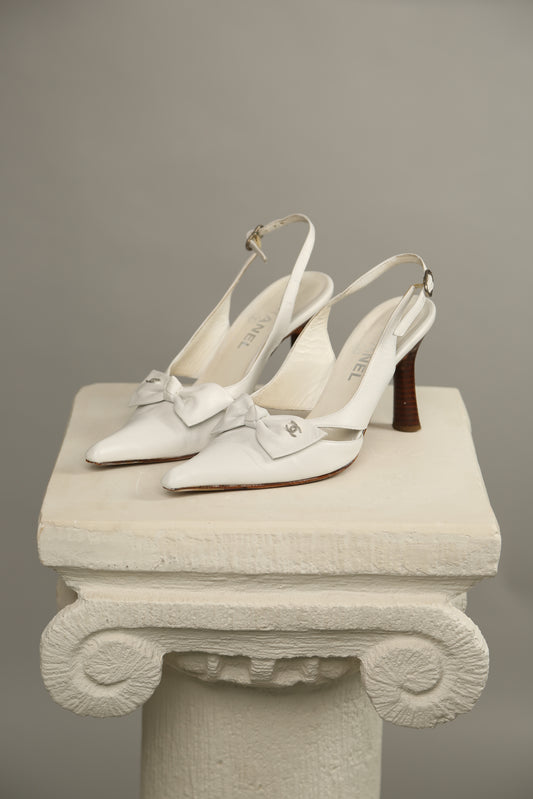 Rare CHANEL CC Bow Slingbacks