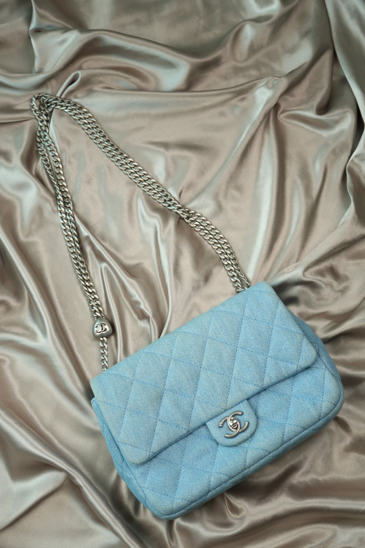 CHANEL Quilted Denim Flap Bag