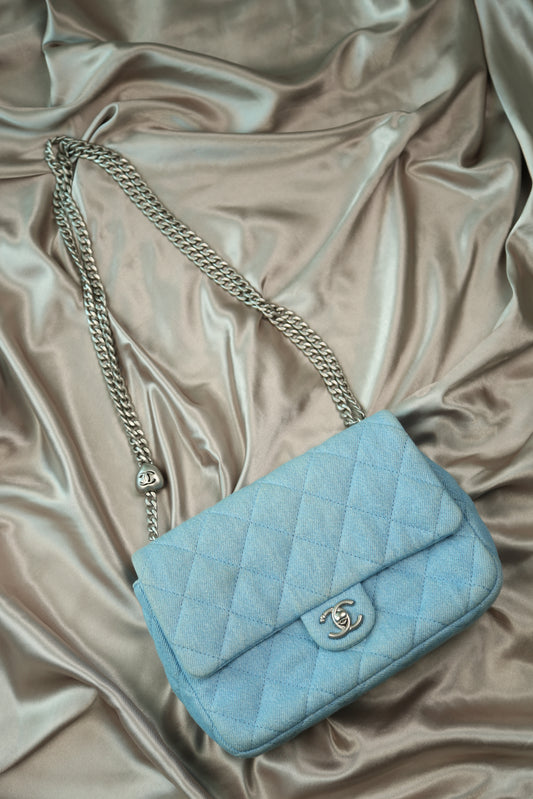 CHANEL Quilted Denim Flap Bag
