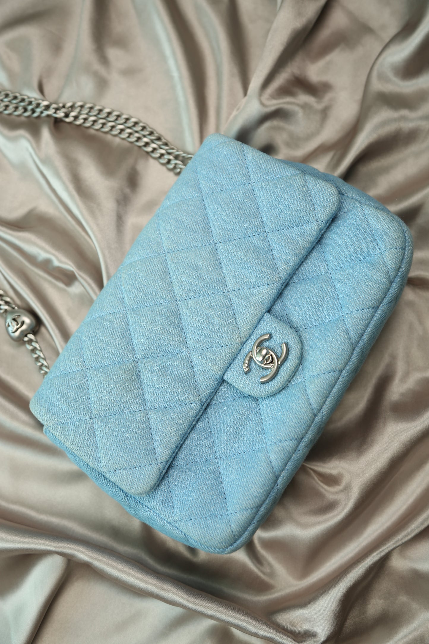 CHANEL Quilted Denim Flap Bag