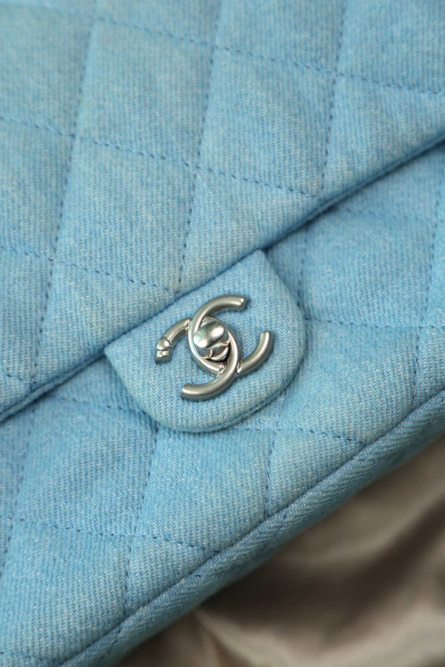 CHANEL Quilted Denim Flap Bag