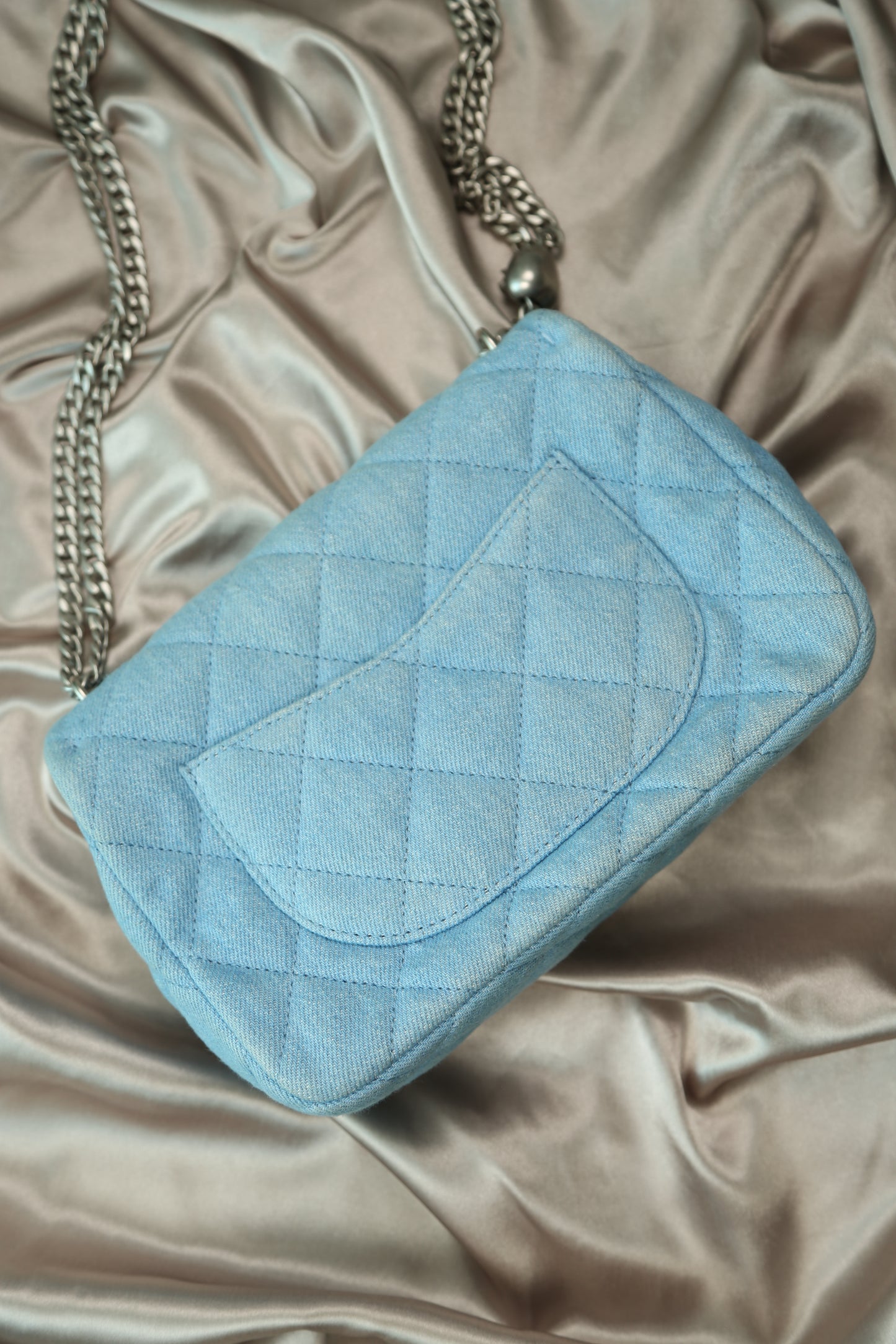 CHANEL Quilted Denim Flap Bag