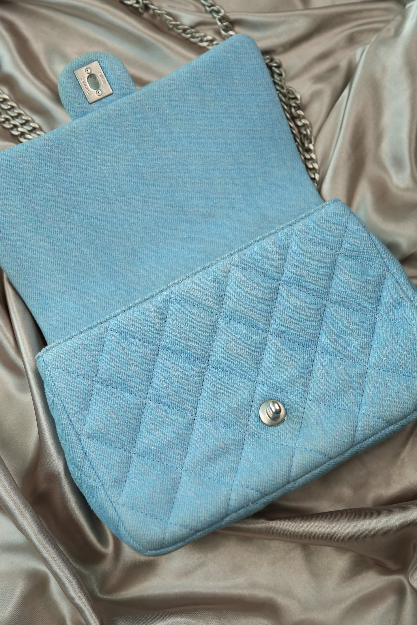 CHANEL Quilted Denim Flap Bag