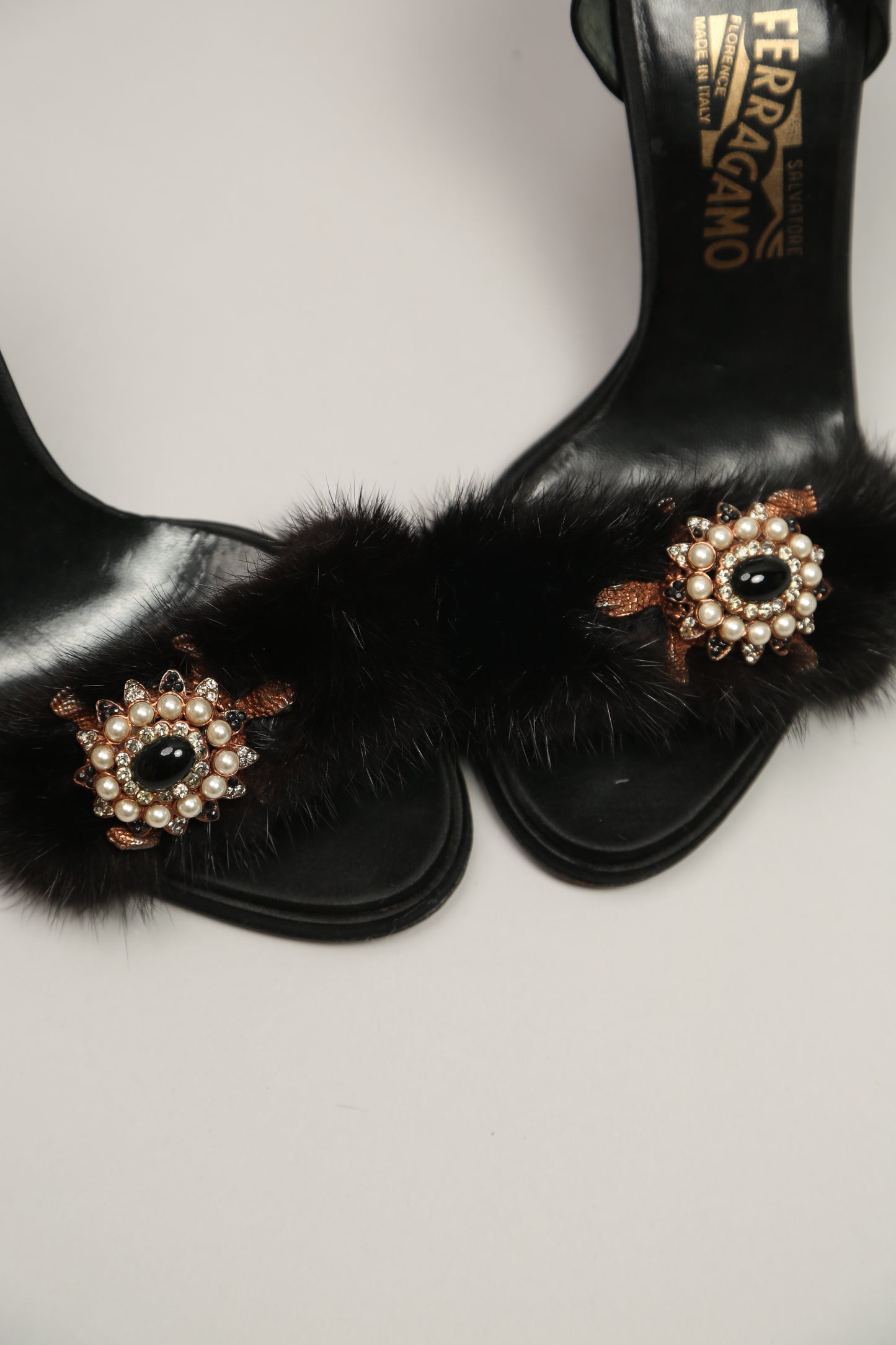 Rare SALVATORE FERRAGAMO Black Turtle Gem Heels