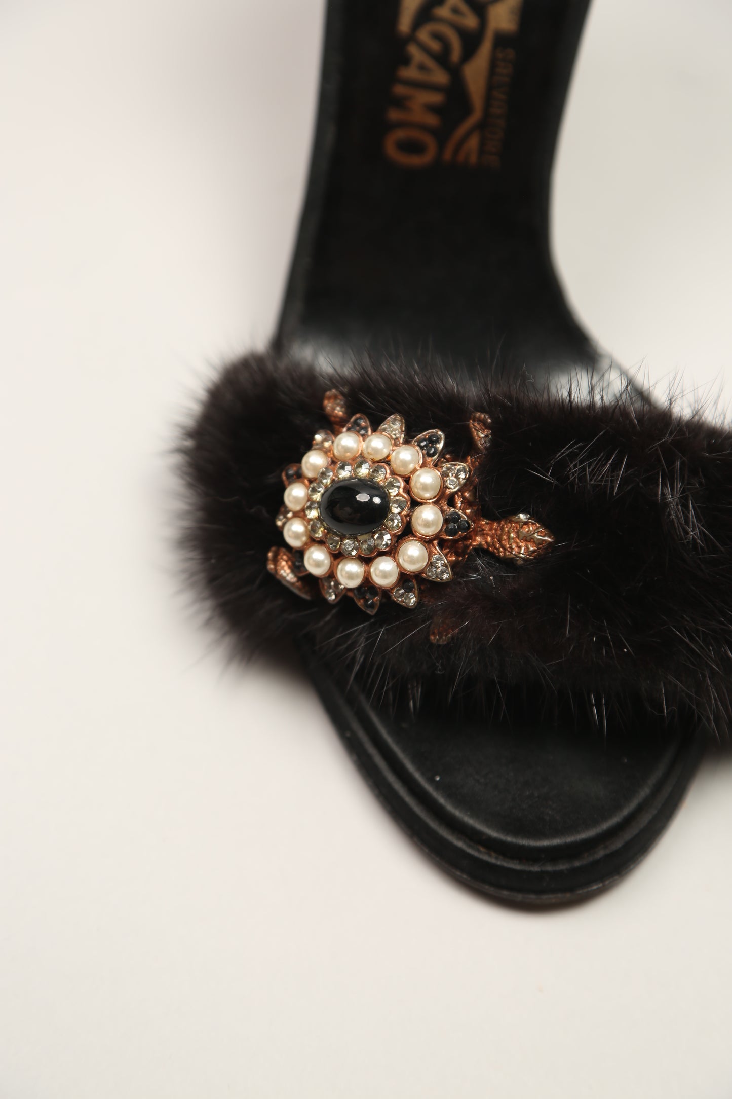 Rare SALVATORE FERRAGAMO Black Turtle Gem Heels