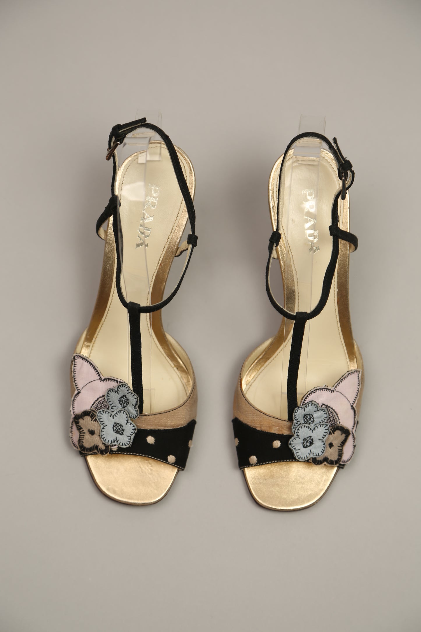 PRADA Gold Flower Sandals