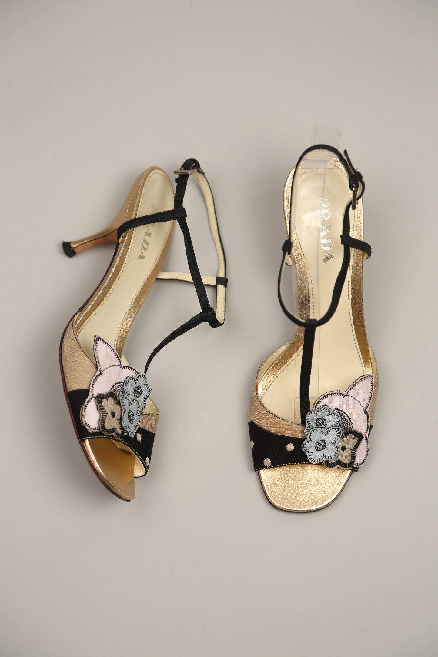 PRADA Gold Flower Sandals