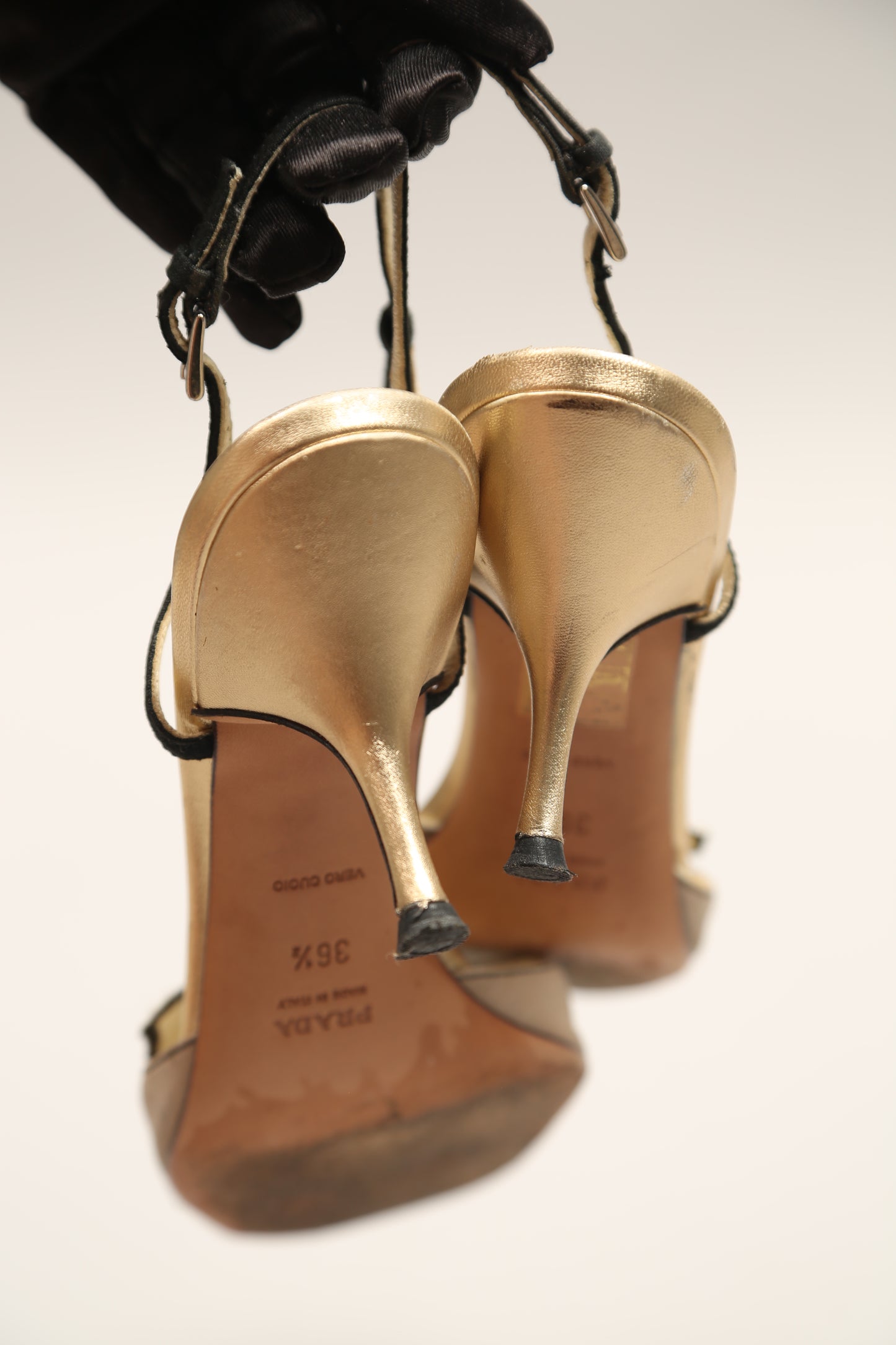 PRADA Gold Flower Sandals
