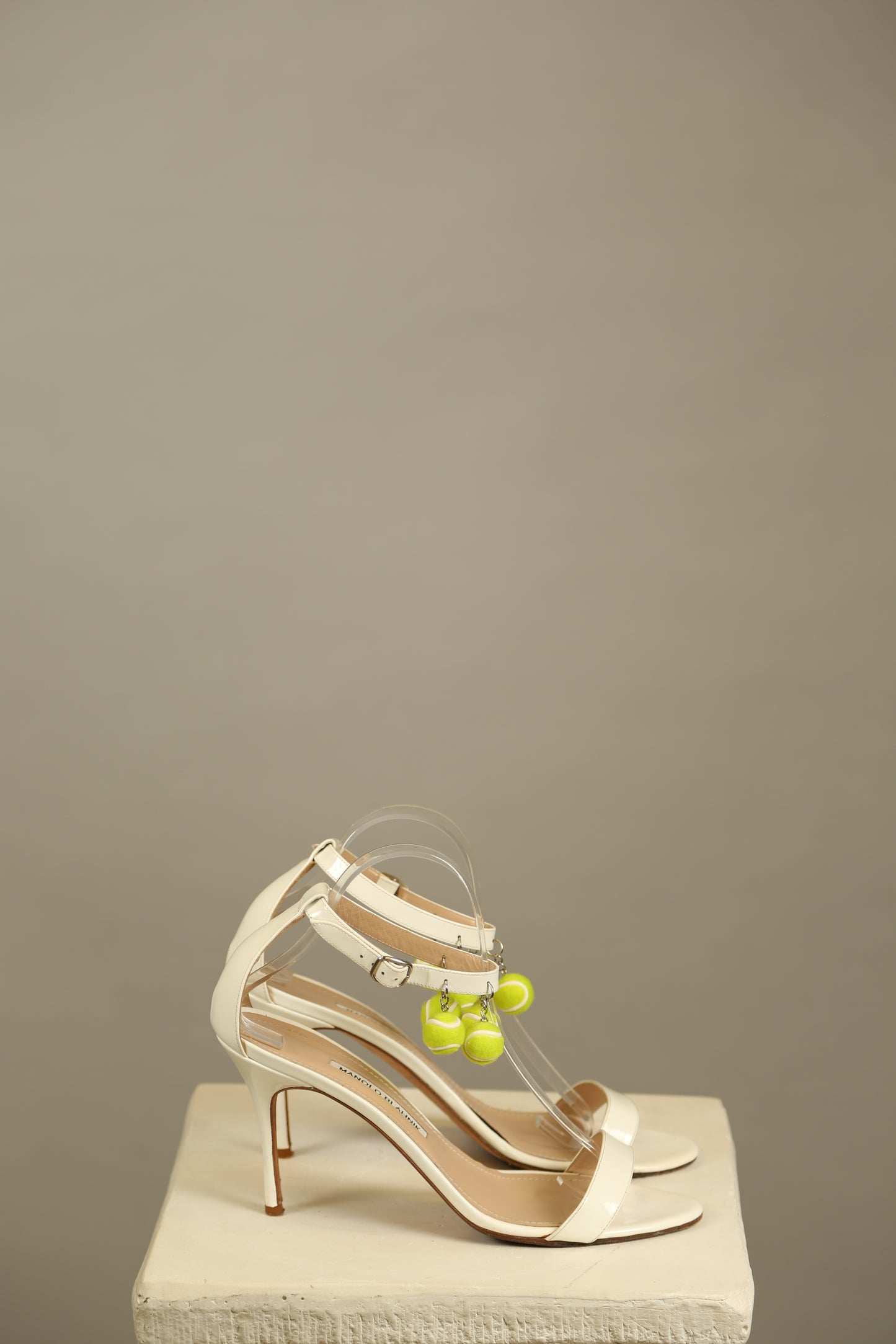 MANOLO BLAHNIK (Tennis) White Patent Leather Sandals