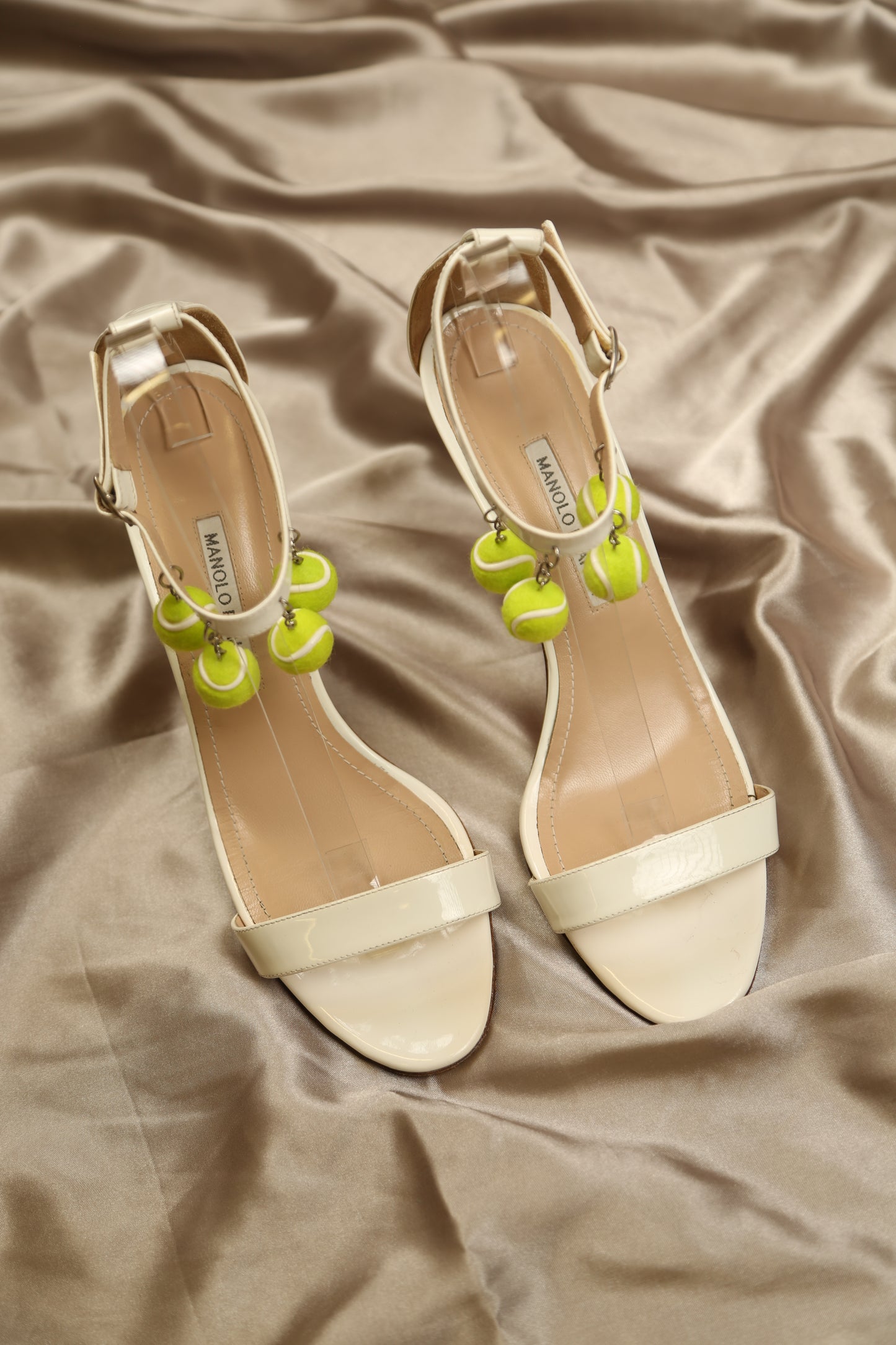 MANOLO BLAHNIK (Tennis) White Patent Leather Sandals