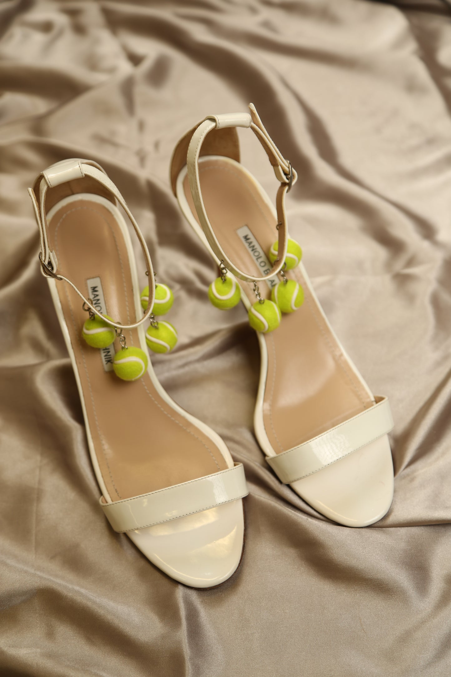 MANOLO BLAHNIK (Tennis) White Patent Leather Sandals