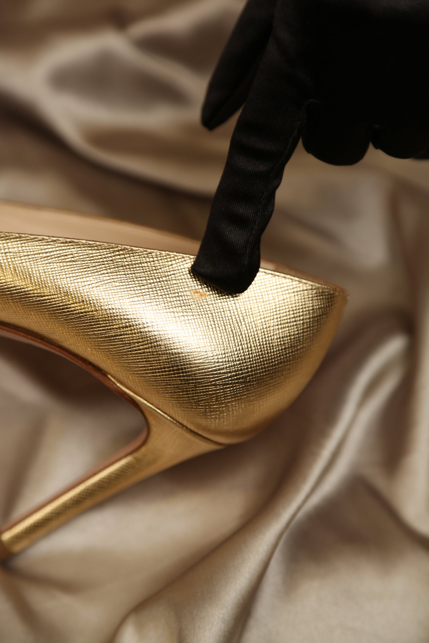 PRADA Gold Saffiano Pumps