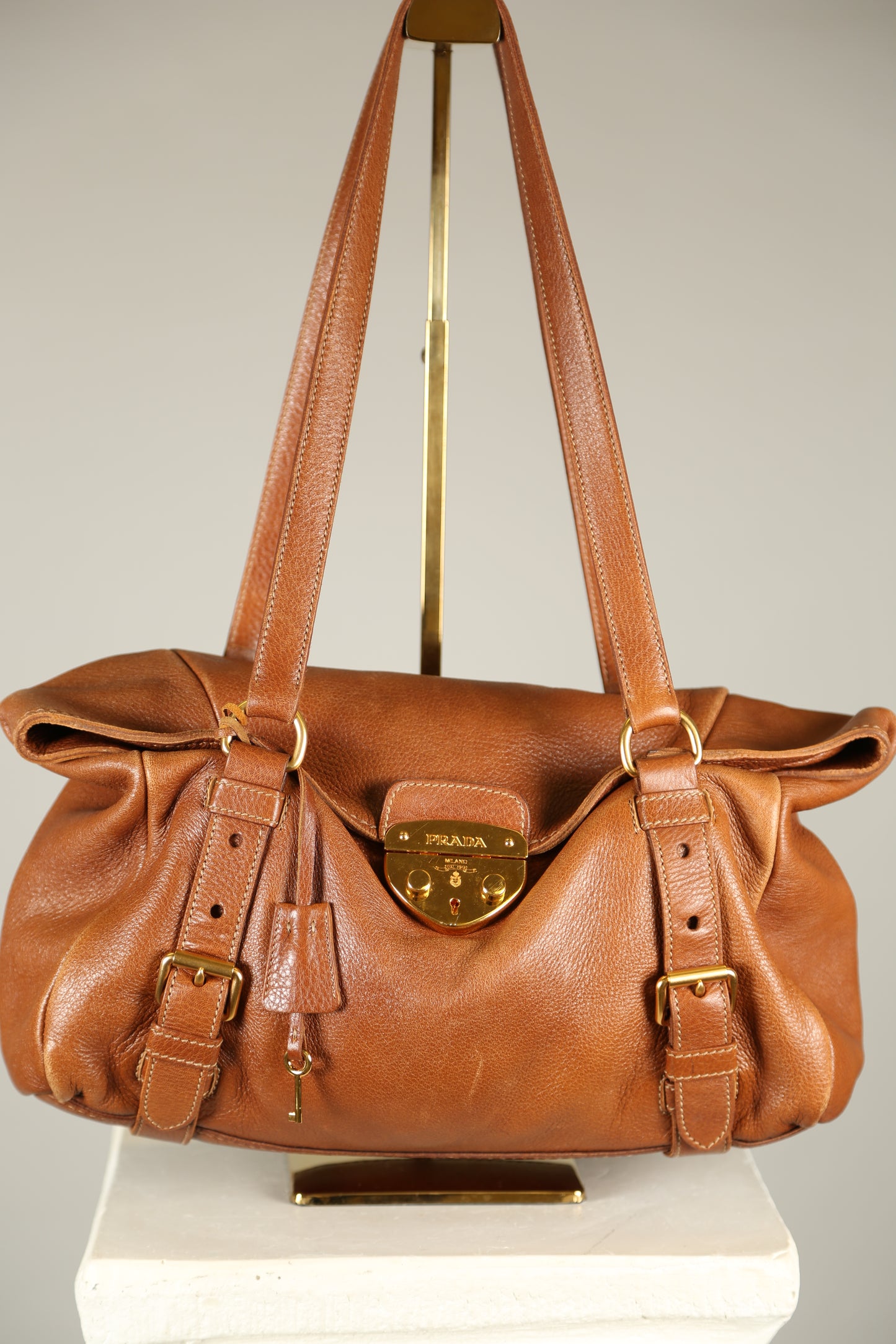 PRADA Cervo Brown Leather Shoulder bag
