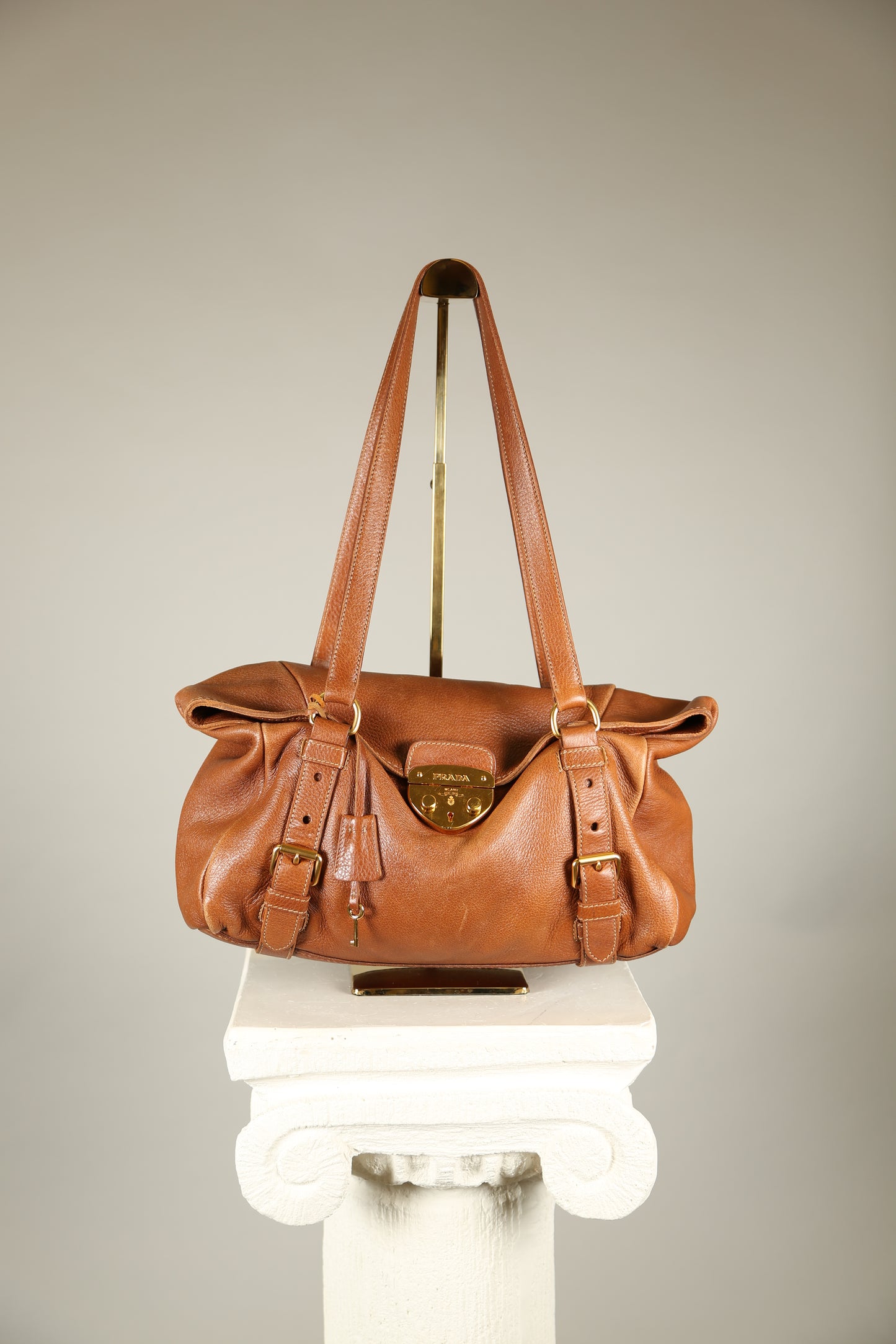 PRADA Cervo Brown Leather Shoulder bag