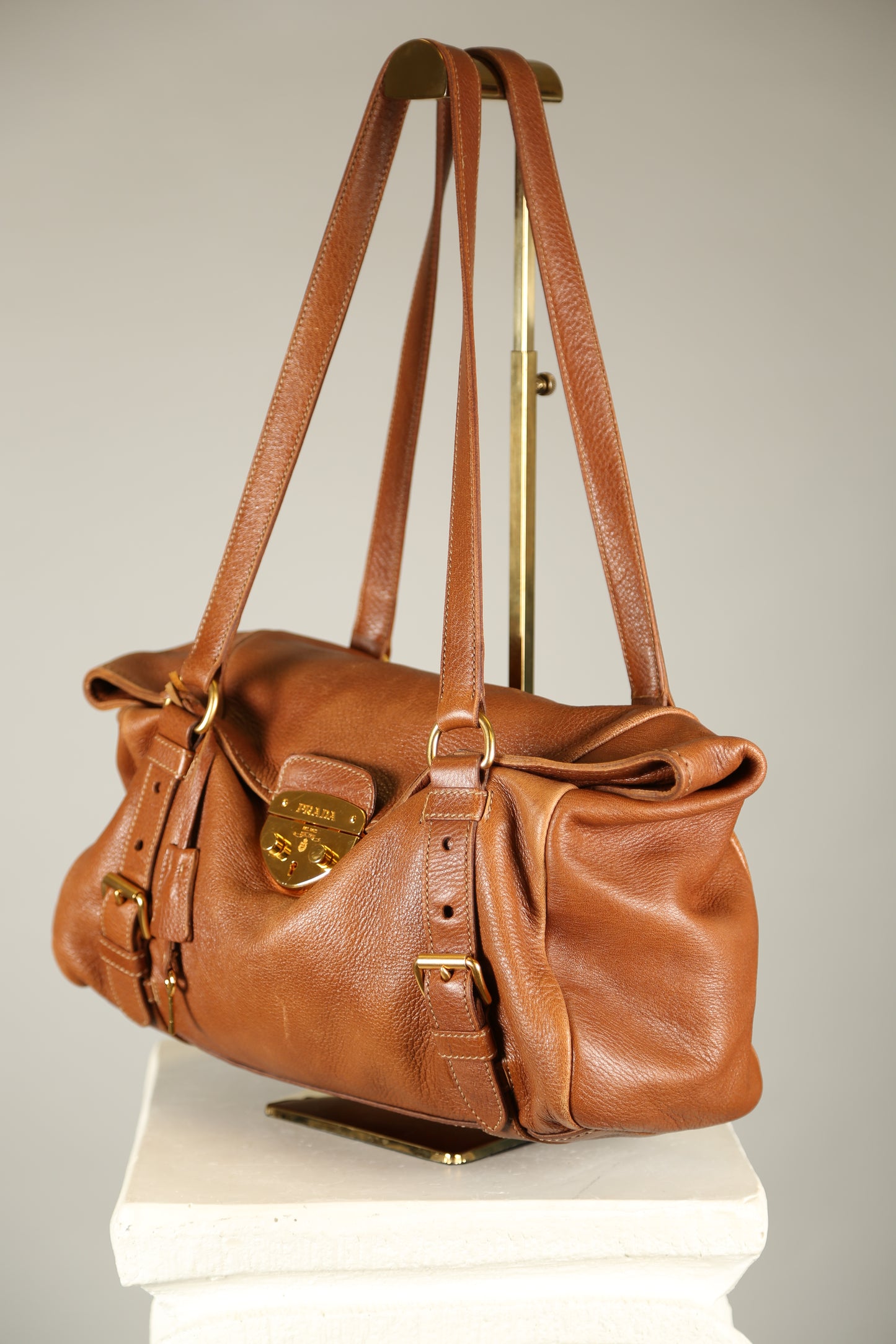 PRADA Cervo Brown Leather Shoulder bag