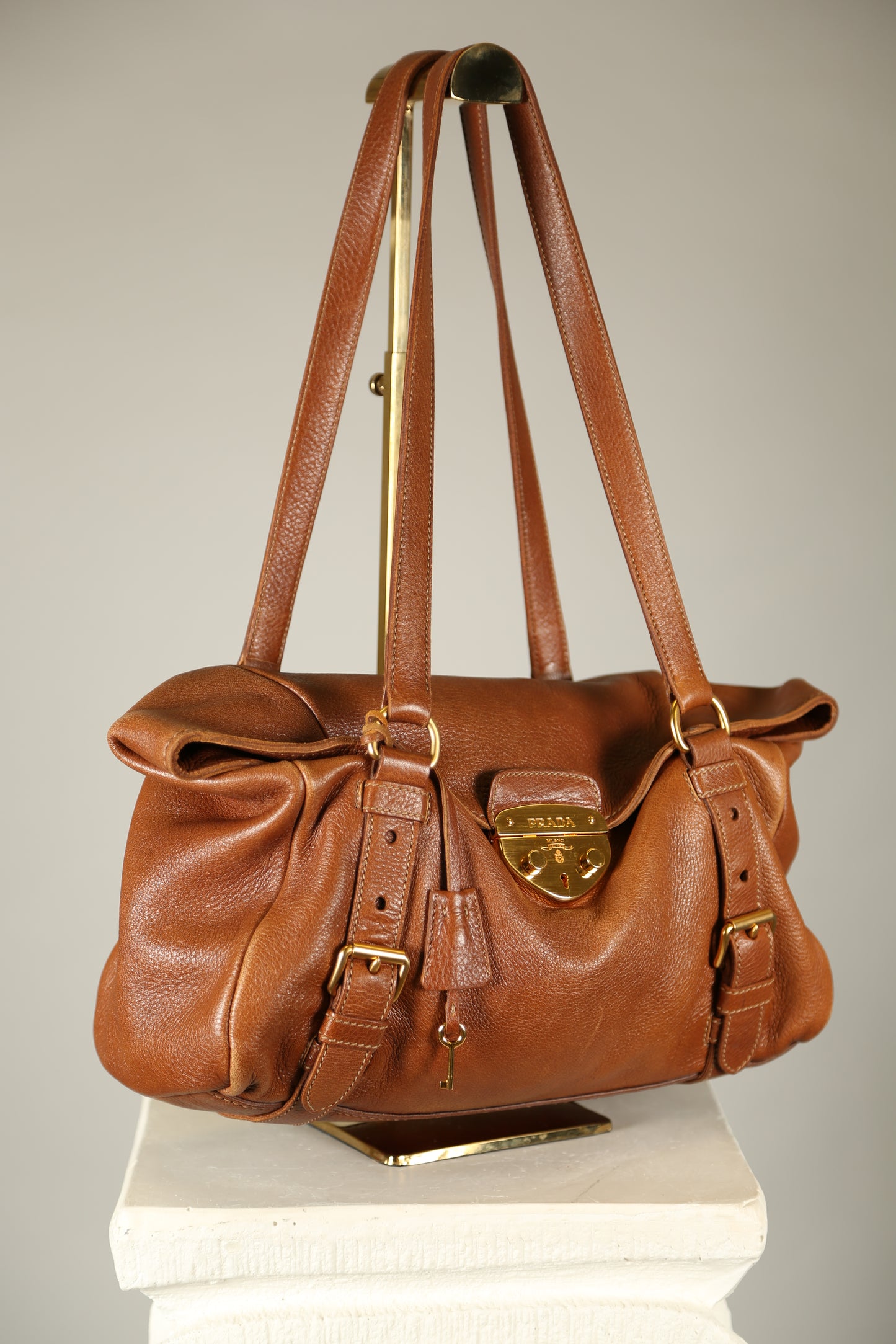 PRADA Cervo Brown Leather Shoulder bag
