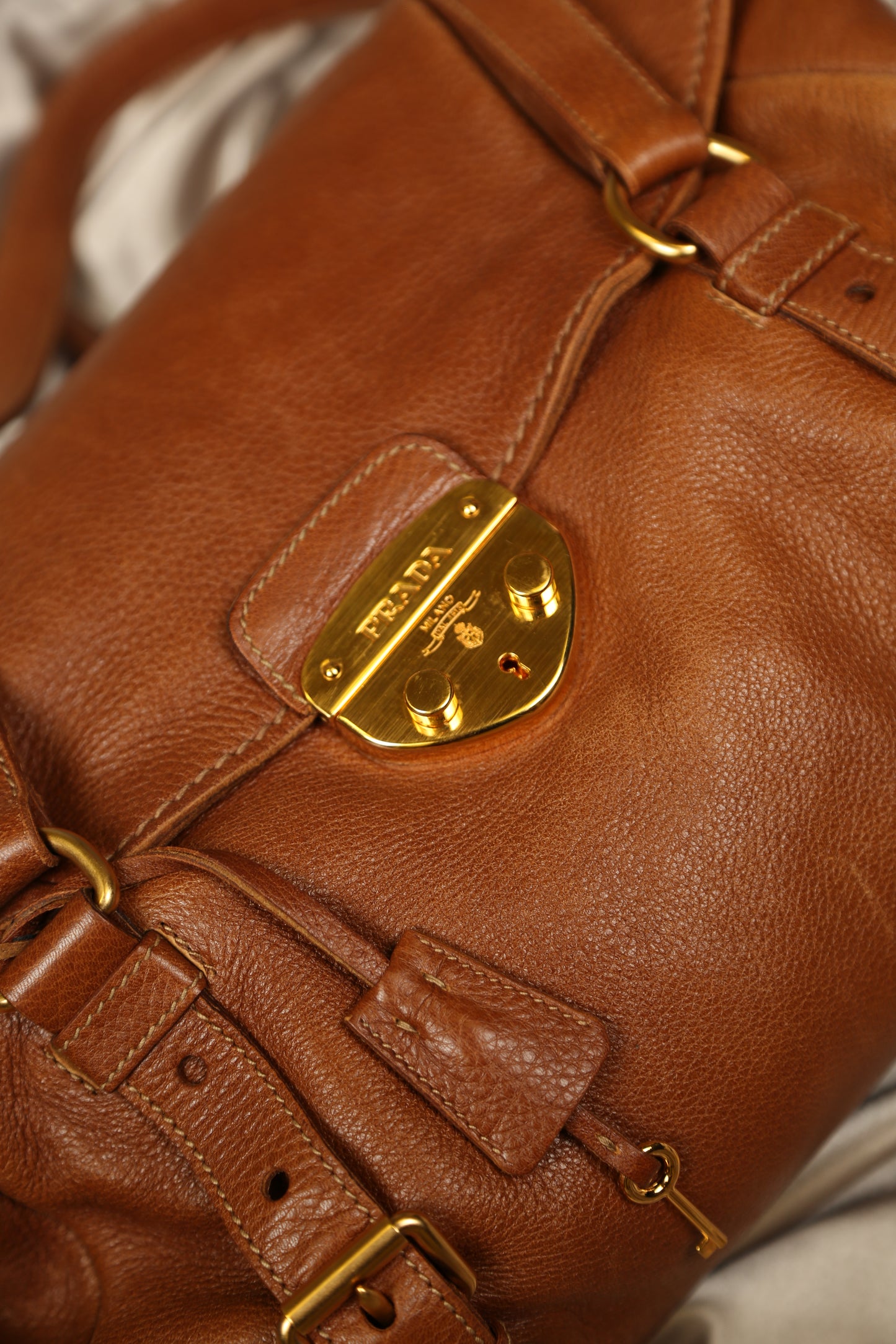 PRADA Cervo Brown Leather Shoulder bag