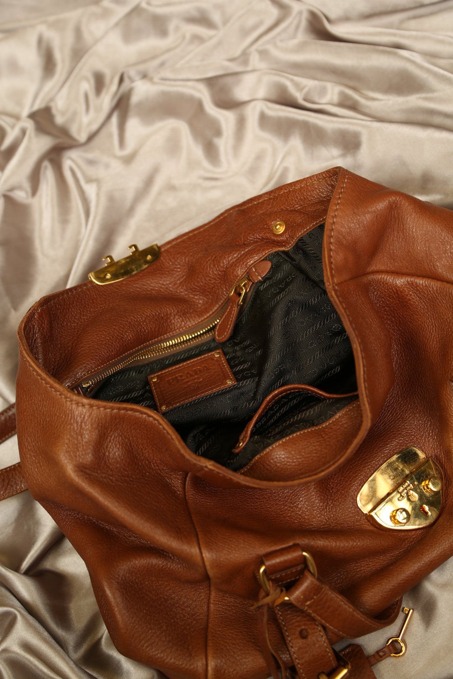 PRADA Cervo Brown Leather Shoulder bag