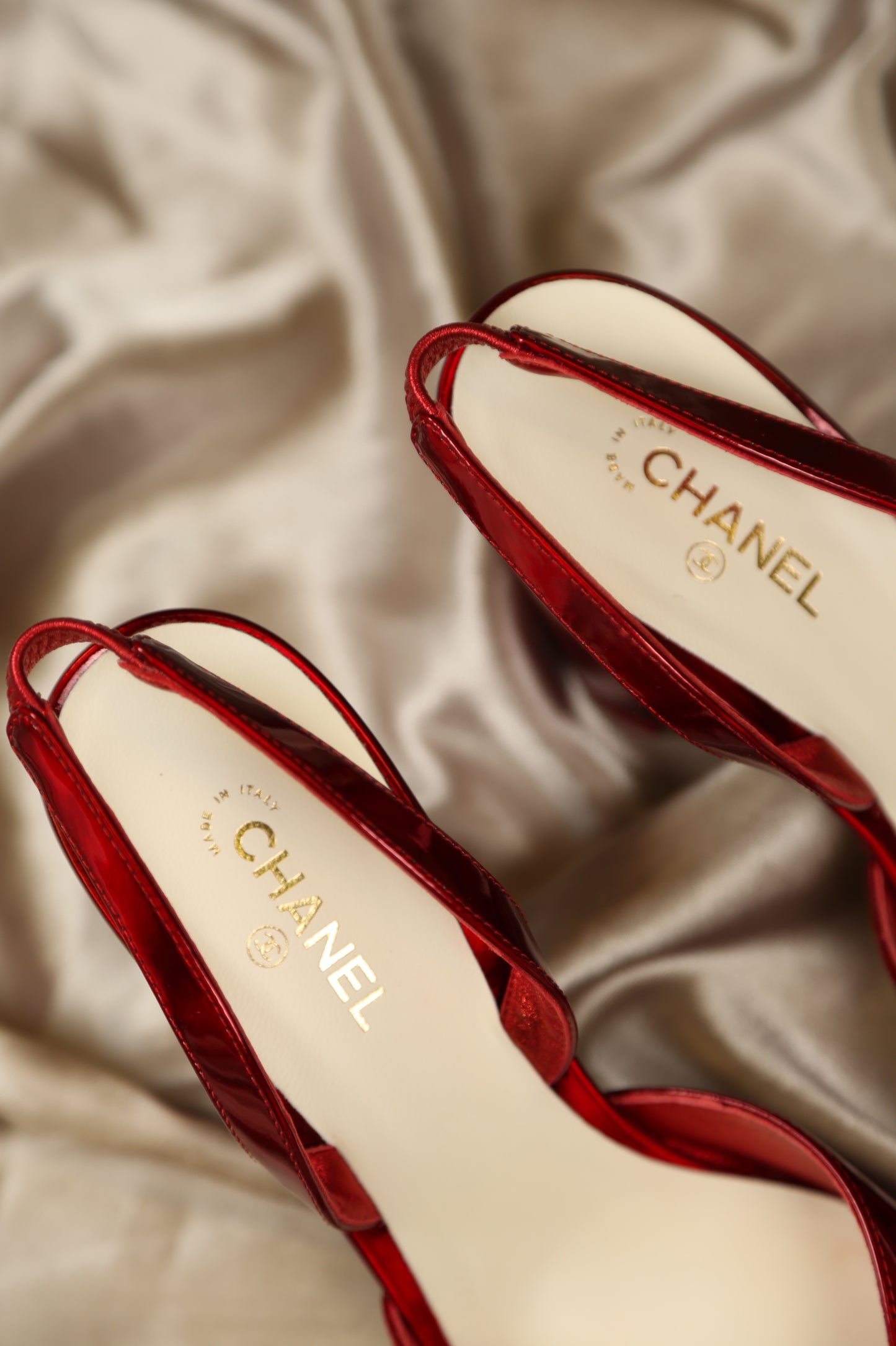 CHANEL  Red & Ivory Slingbacks