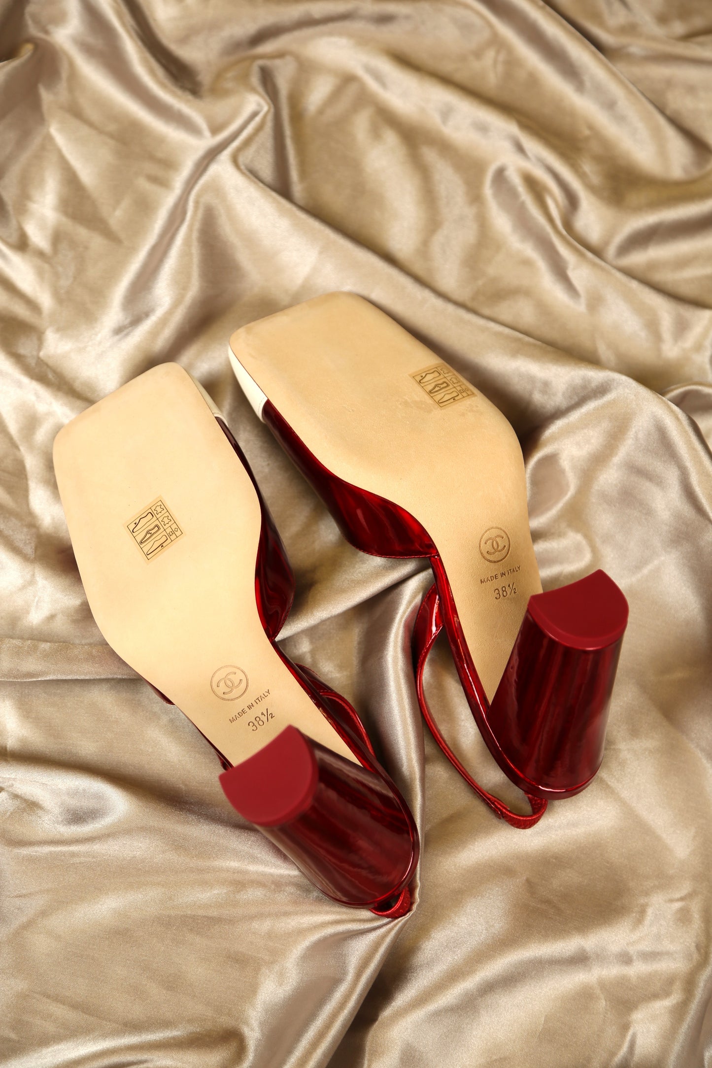 CHANEL  Red & Ivory Slingbacks