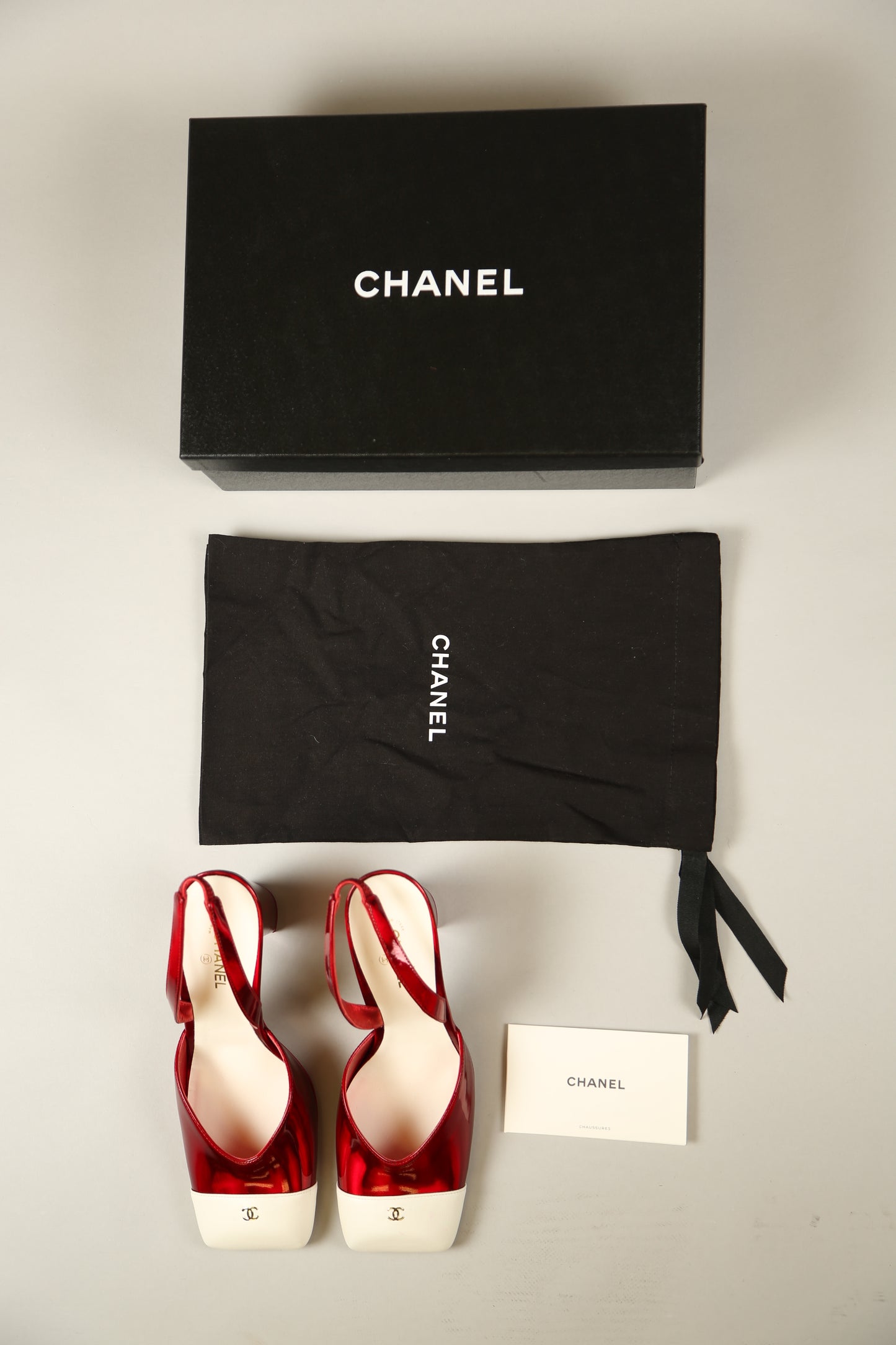 CHANEL  Red & Ivory Slingbacks