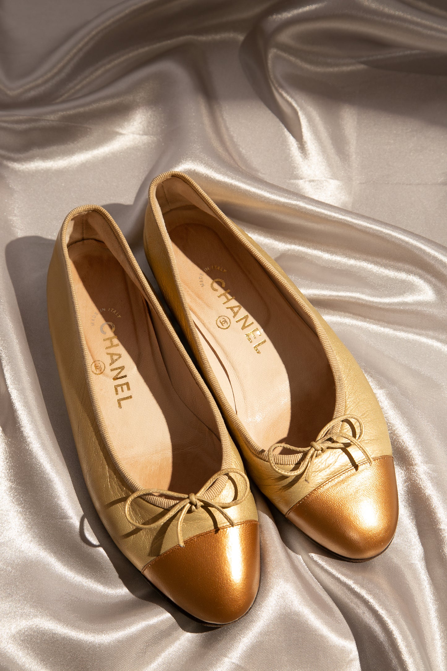 Rare CHANEL Gold Ballet Flats