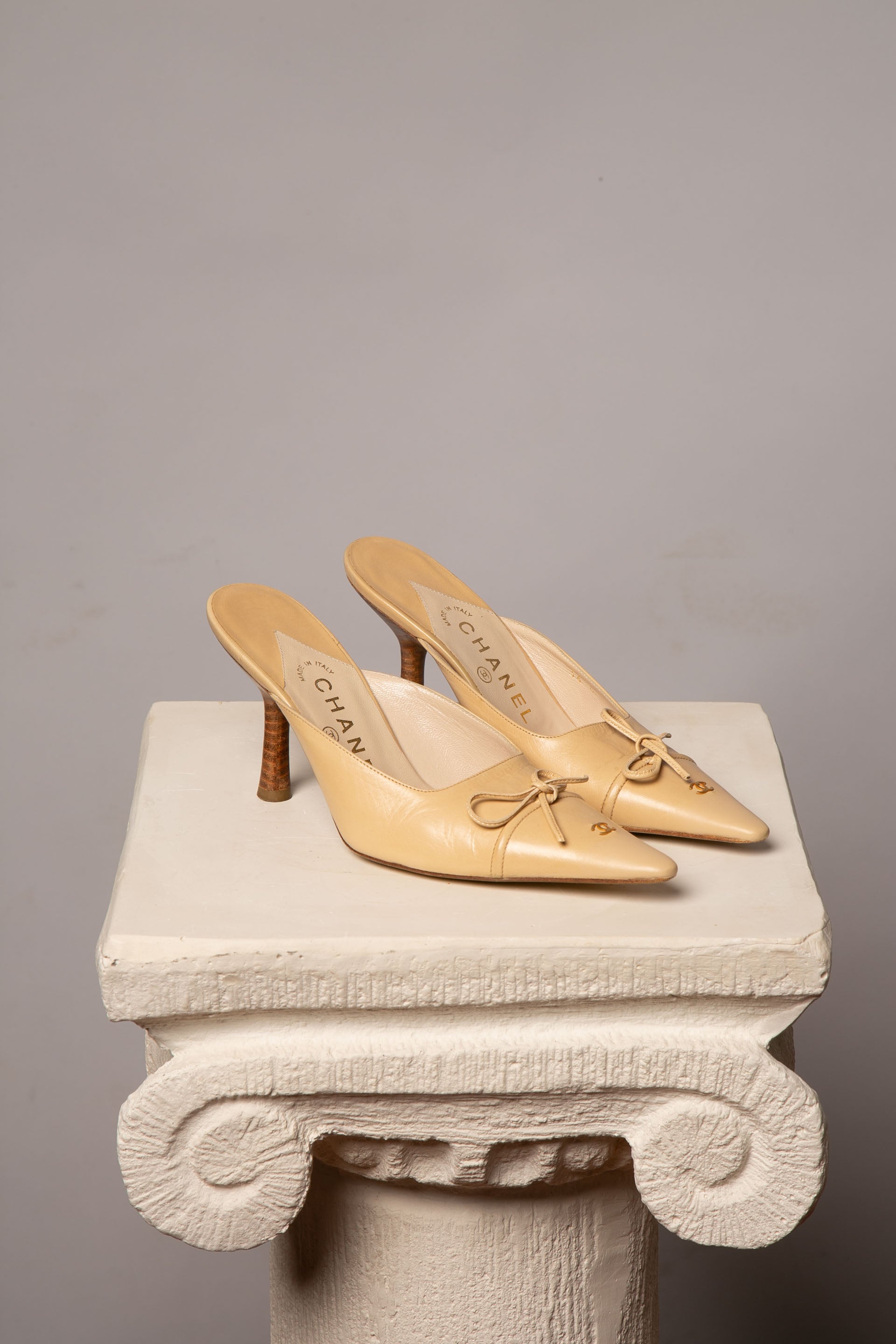 Patent leather mules & clogs Chanel Beige size 35 EU in Patent leather -  34625822