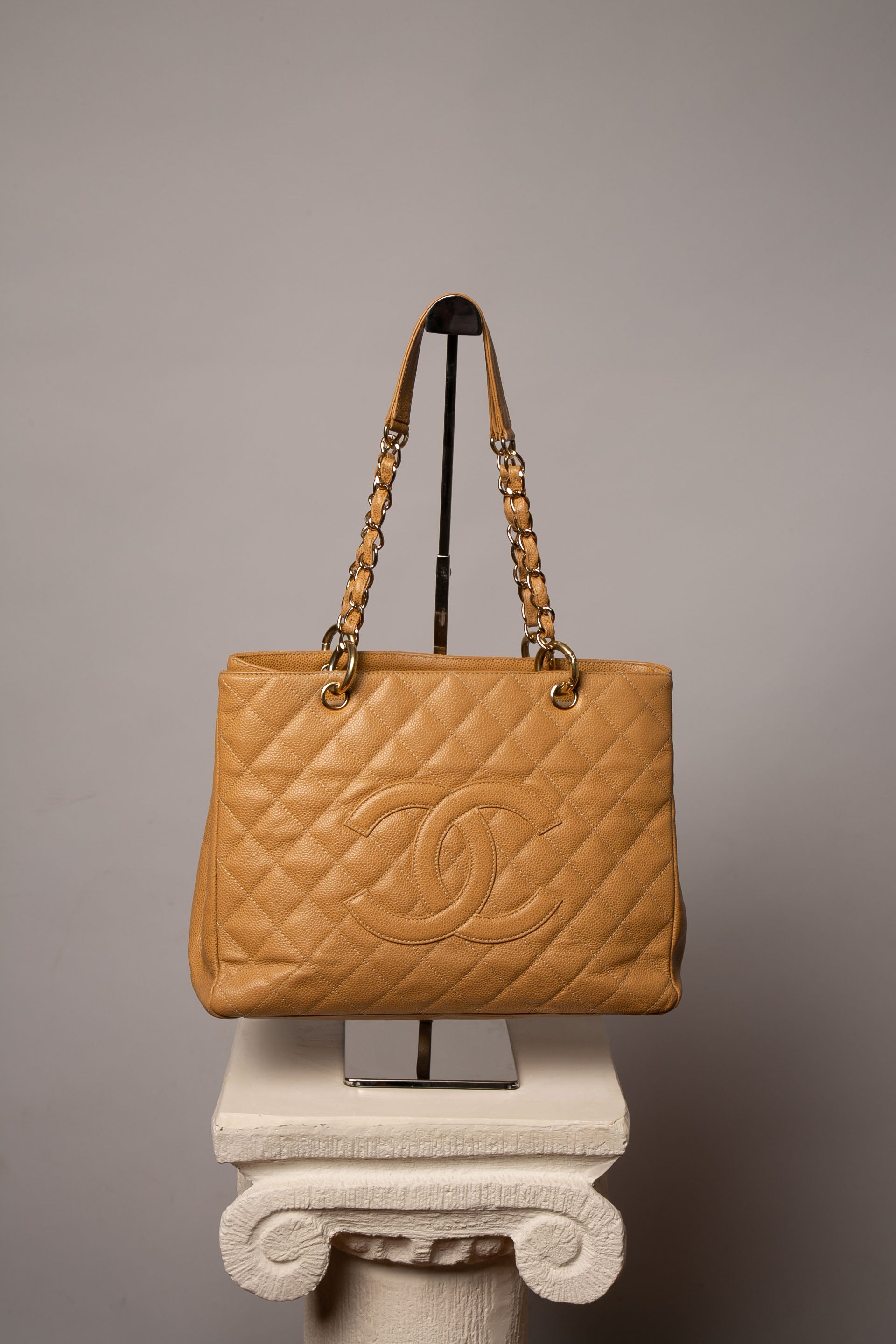 Beige Quilted Caviar Grand Shopping Tote (GST)
