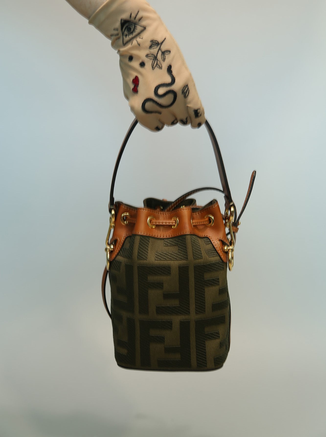 Fendi - Mon Tresor Brown Logo Embossed Mini Bucket Bag