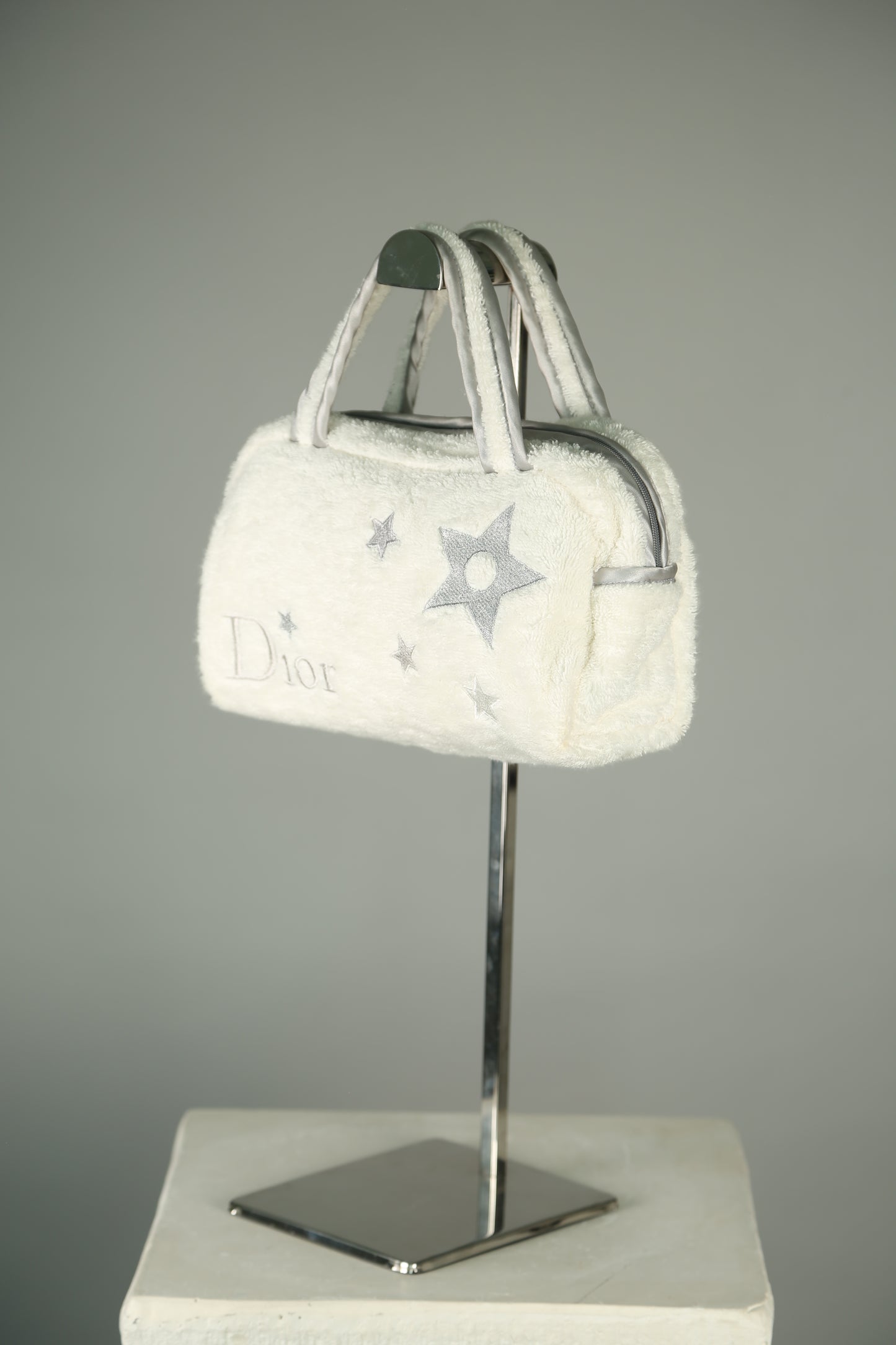 Y2K CHRISTIAN DIOR Terry Cloth Trotter Boston Bag White