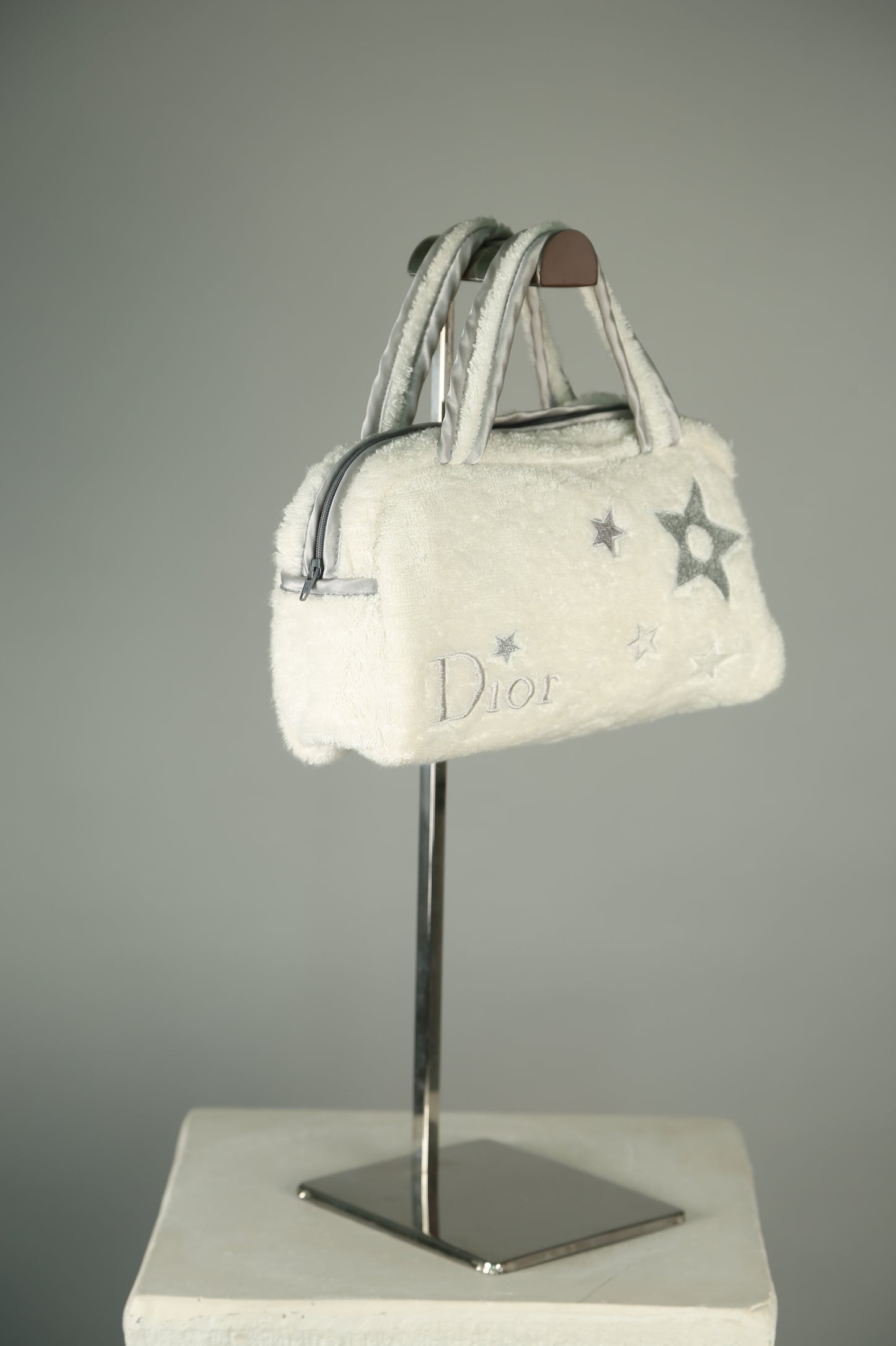 Y2K CHRISTIAN DIOR Terry Cloth Trotter Boston Bag White