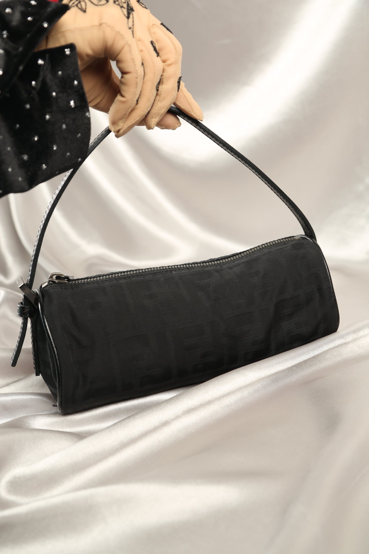 Rare FENDI Zucca Barrel bag Black