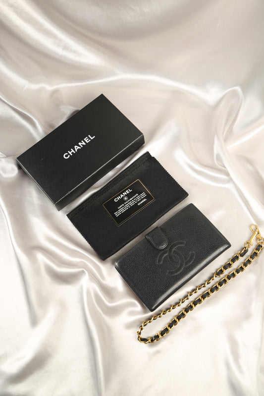 CHANEL Caviar Long Wallet Black