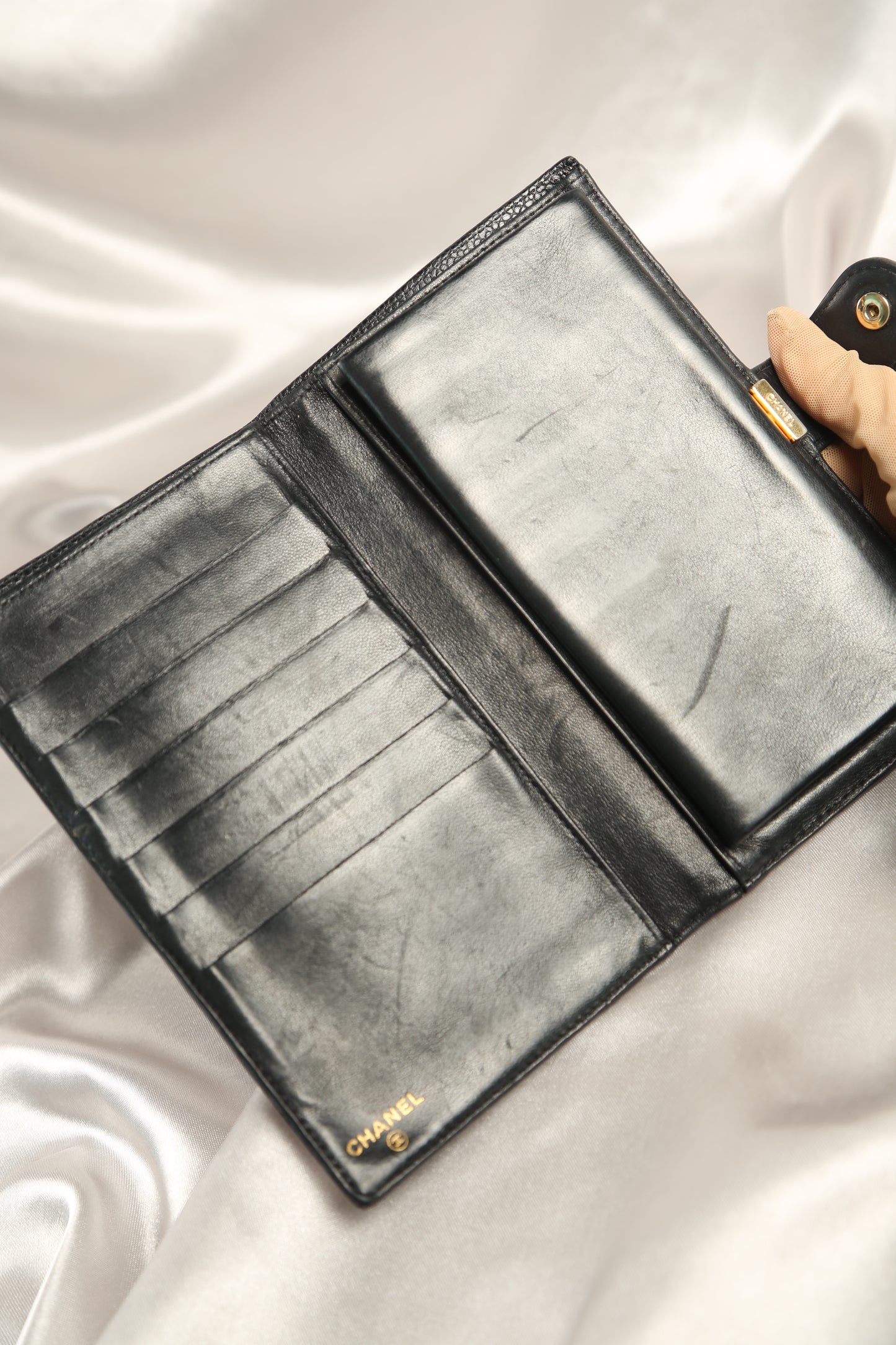 CHANEL Caviar Long Wallet Black