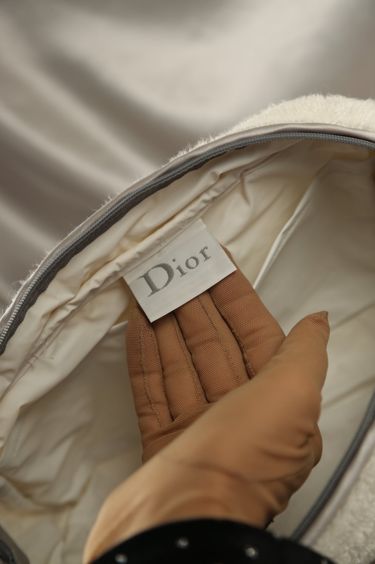 Y2K CHRISTIAN DIOR Terry Cloth Trotter Boston Bag White