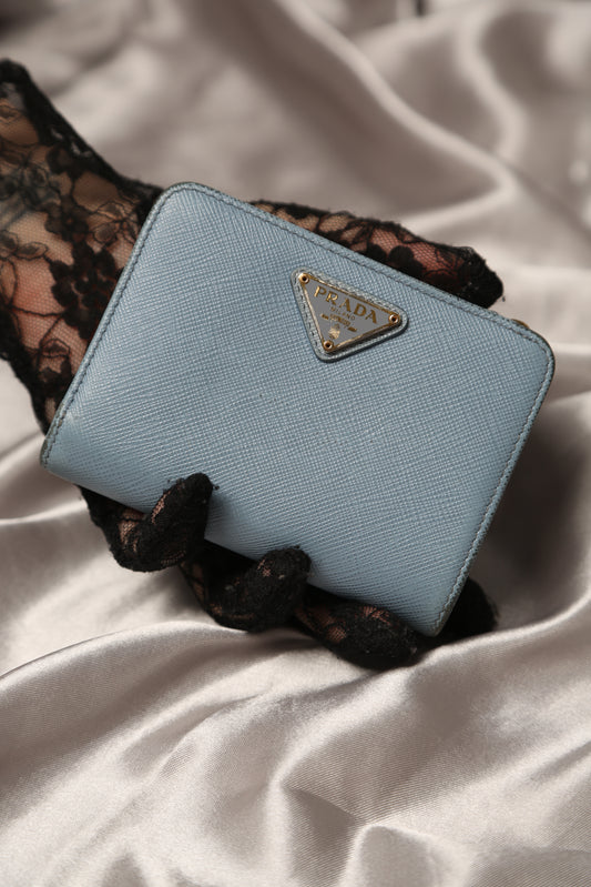 PRADA Saffiano Leather Bifold Wallet Blue