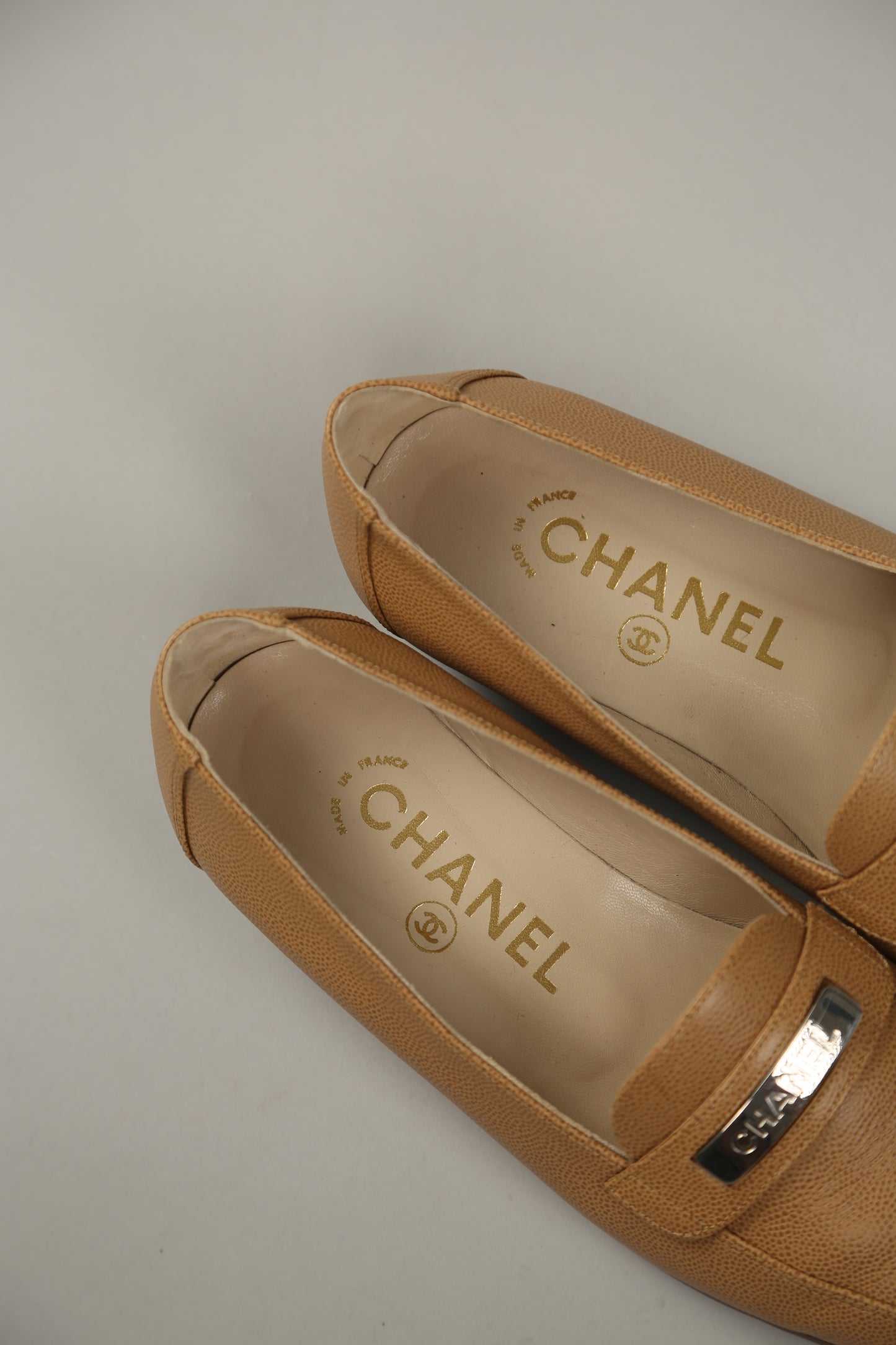 CHANEL Brown Caviar Leather Loafers