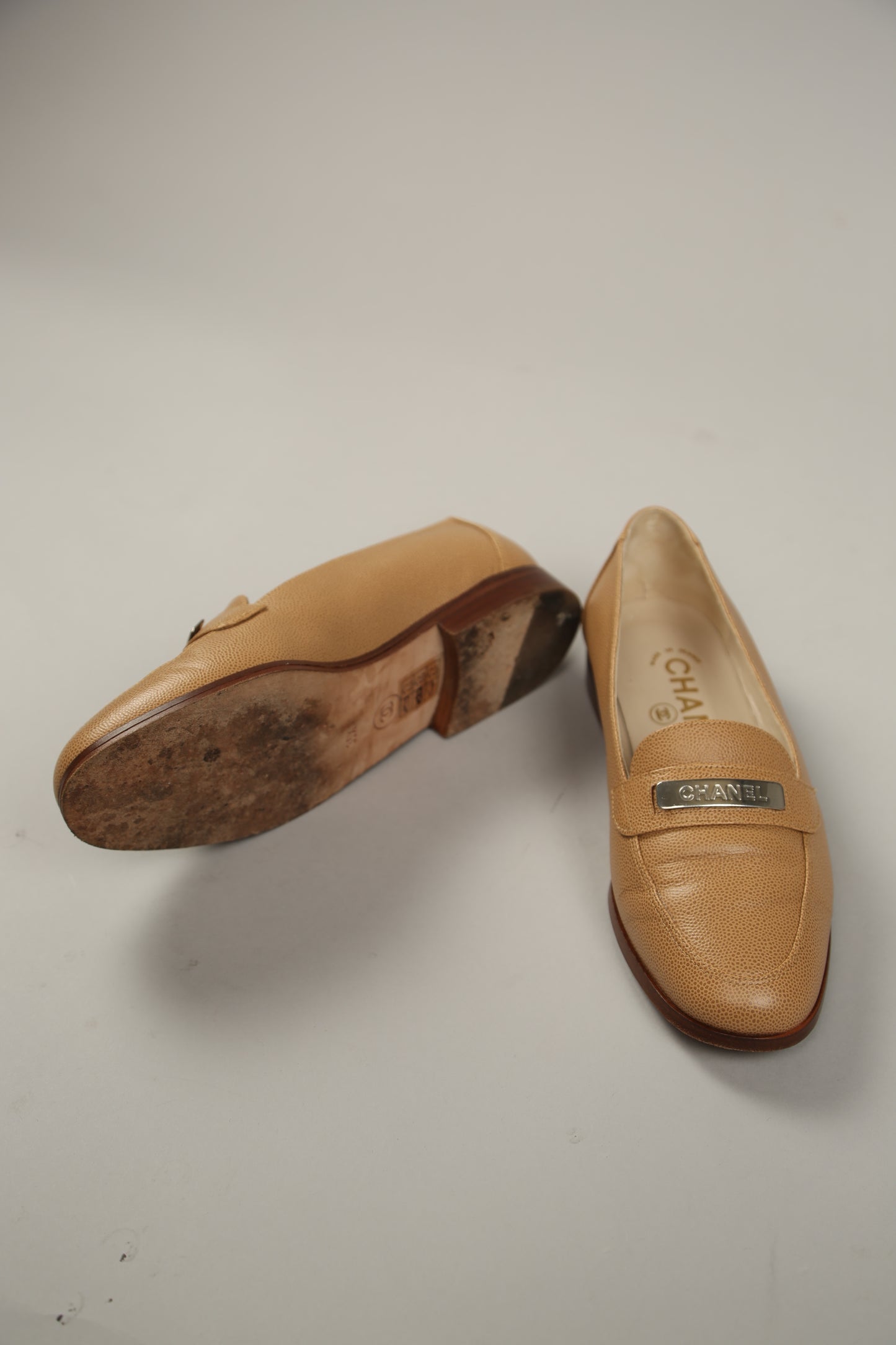 CHANEL Brown Caviar Leather Loafers