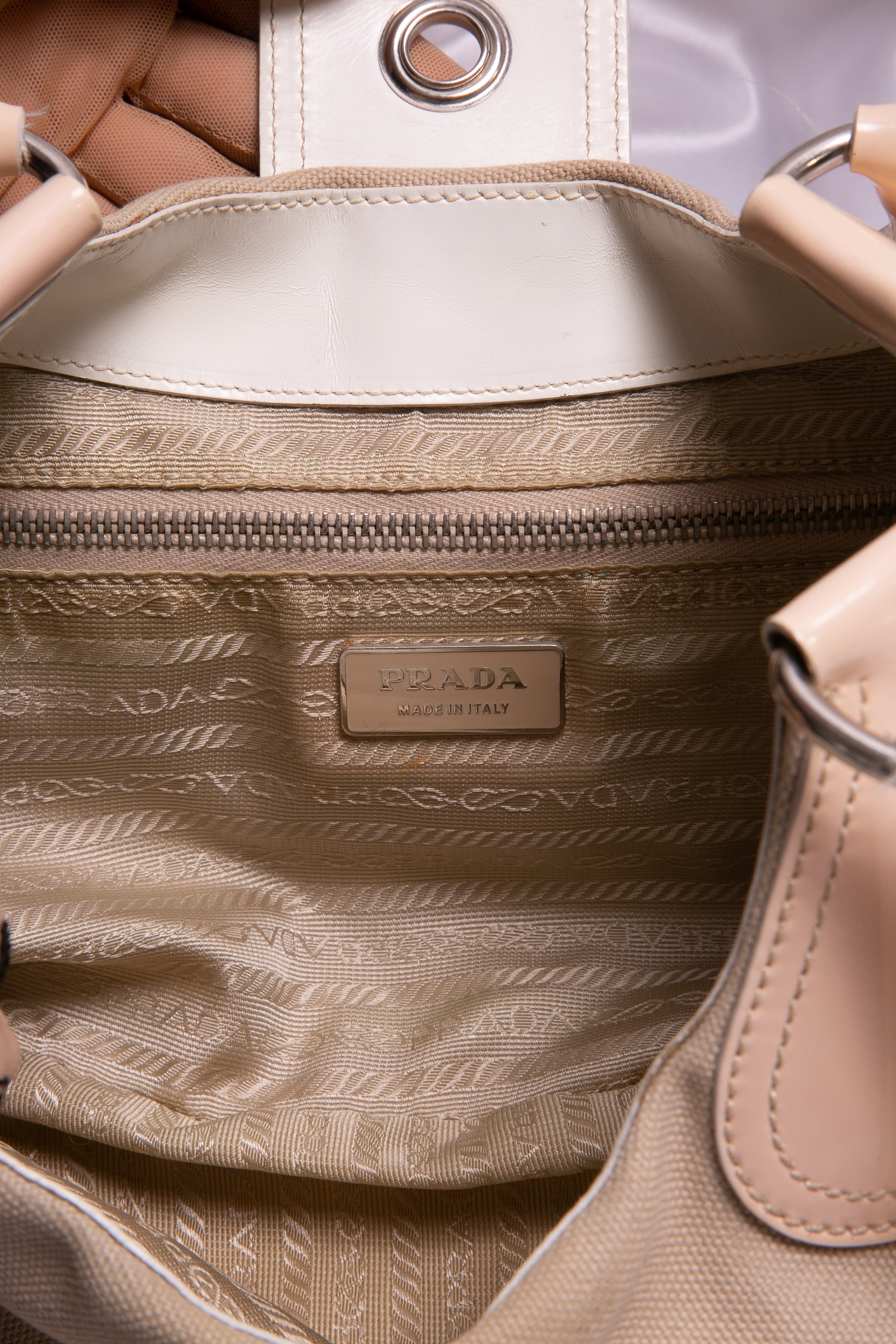 PRADA Vintage Logo Pochette Shoulder Bag Handbag Pink Beige 